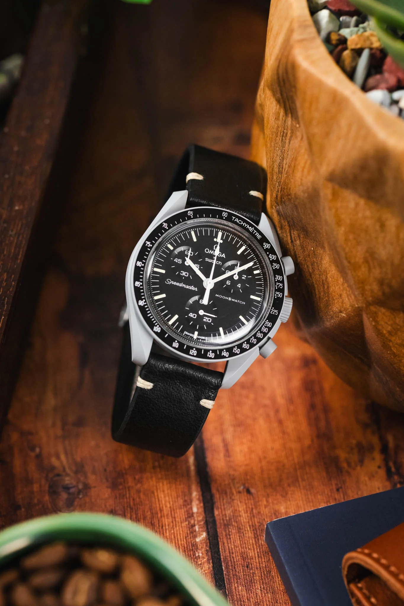 RIOS1931 INZELL Retro Organic Leather Watch Strap in BLACK - Image 4