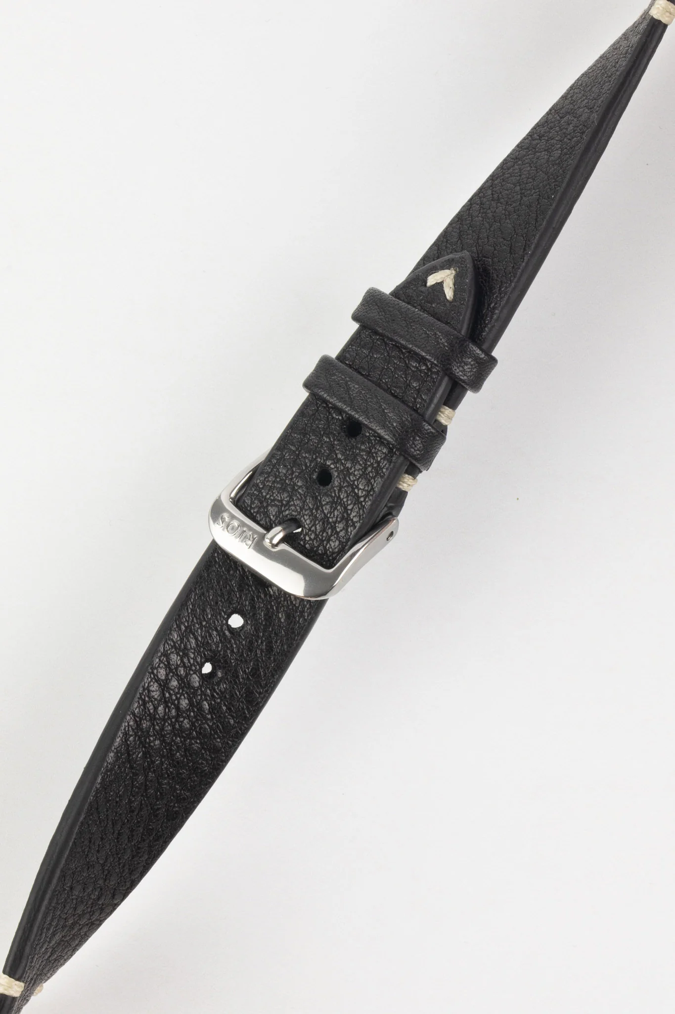 RIOS1931 INZELL Retro Organic Leather Watch Strap in BLACK - Image 5