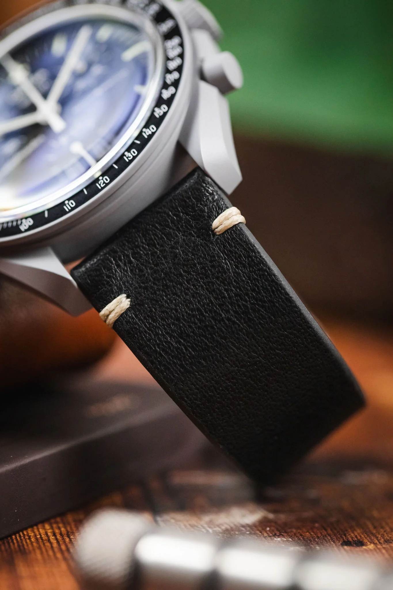 RIOS1931 INZELL Retro Organic Leather Watch Strap in BLACK - Image 6