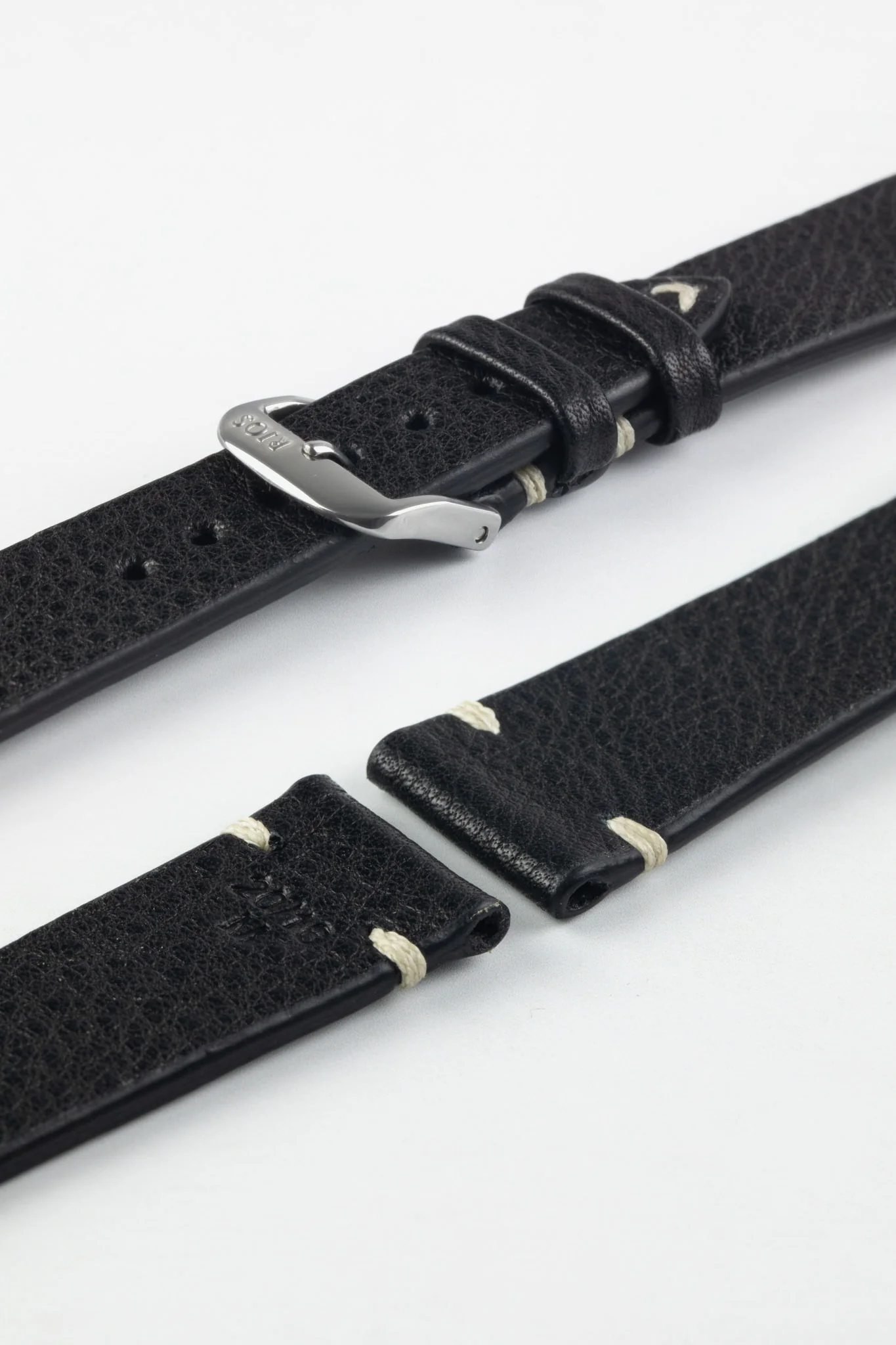 RIOS1931 INZELL Retro Organic Leather Watch Strap in BLACK - Image 7