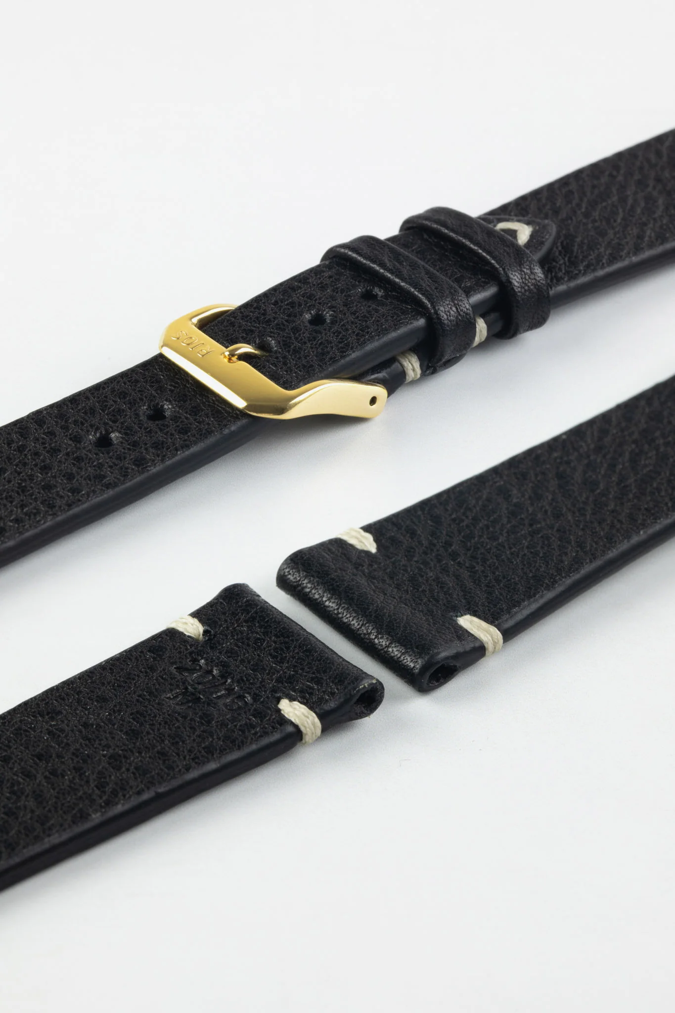 RIOS1931 INZELL Retro Organic Leather Watch Strap in BLACK - Image 8