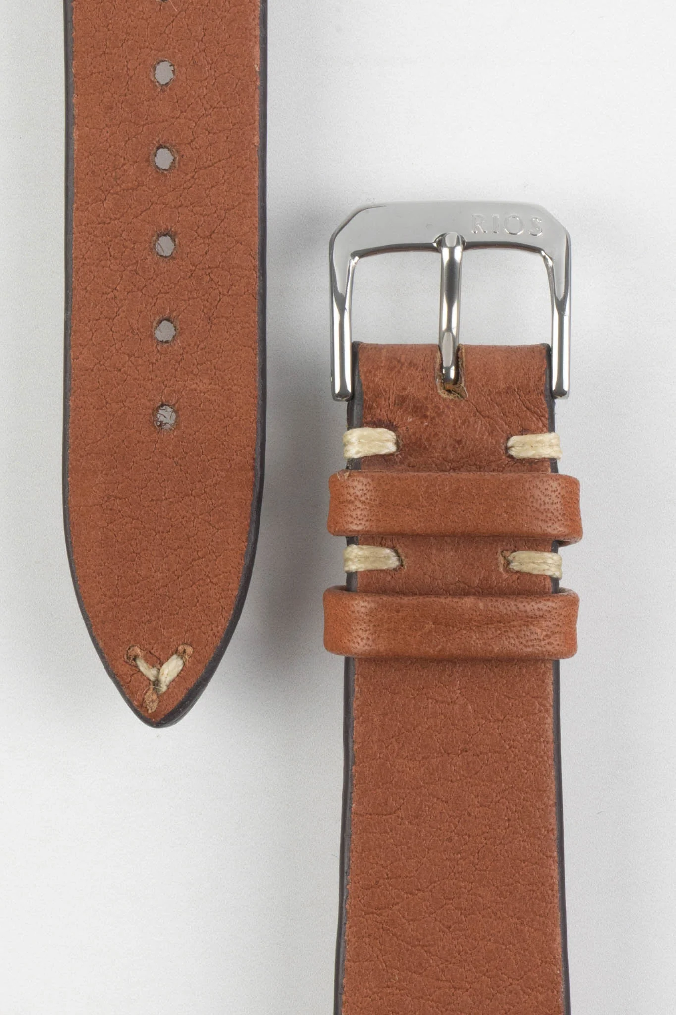 RIOS1931 INZELL Retro Organic Leather Watch Strap in COGNAC - Image 2