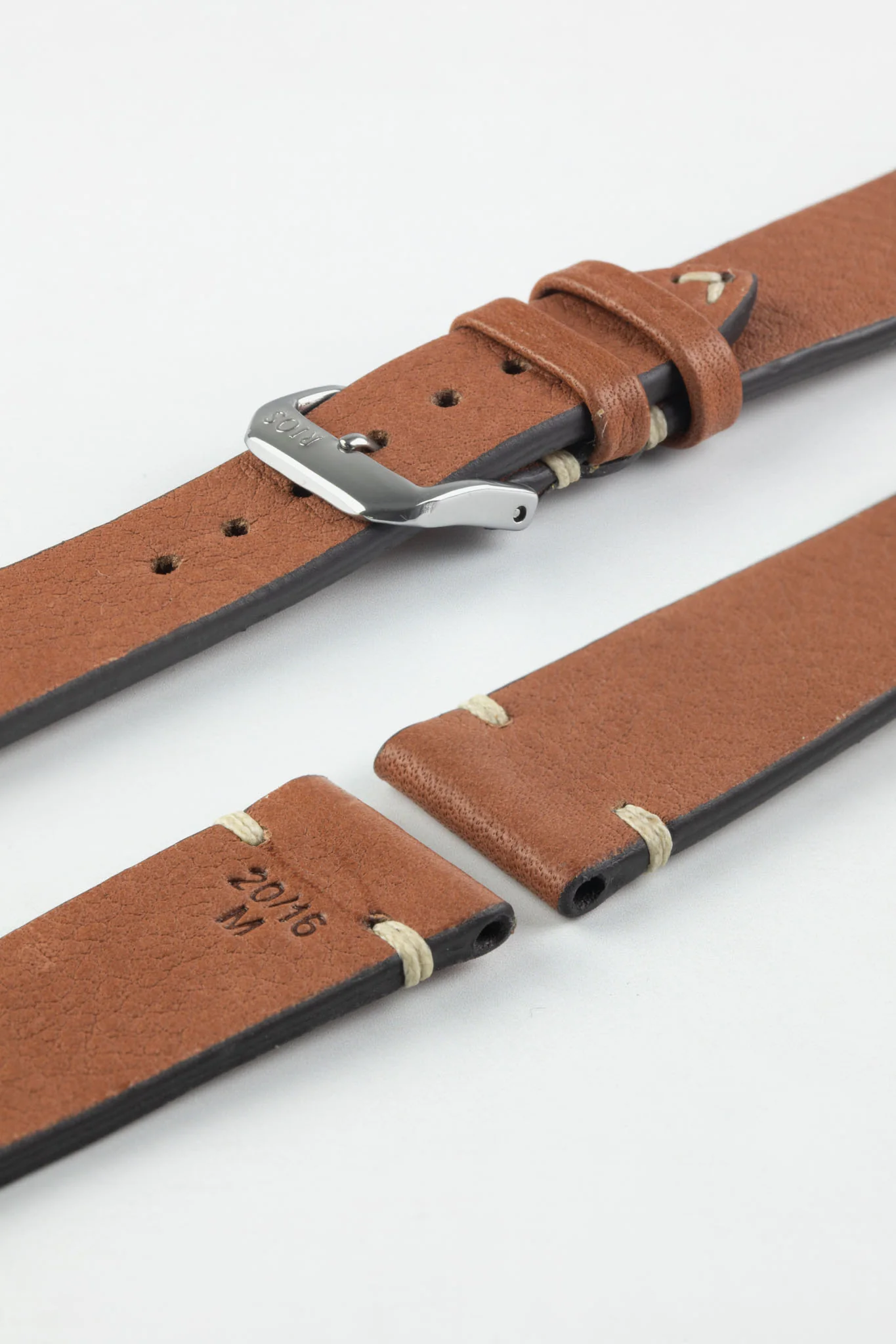 RIOS1931 INZELL Retro Organic Leather Watch Strap in COGNAC - Image 4