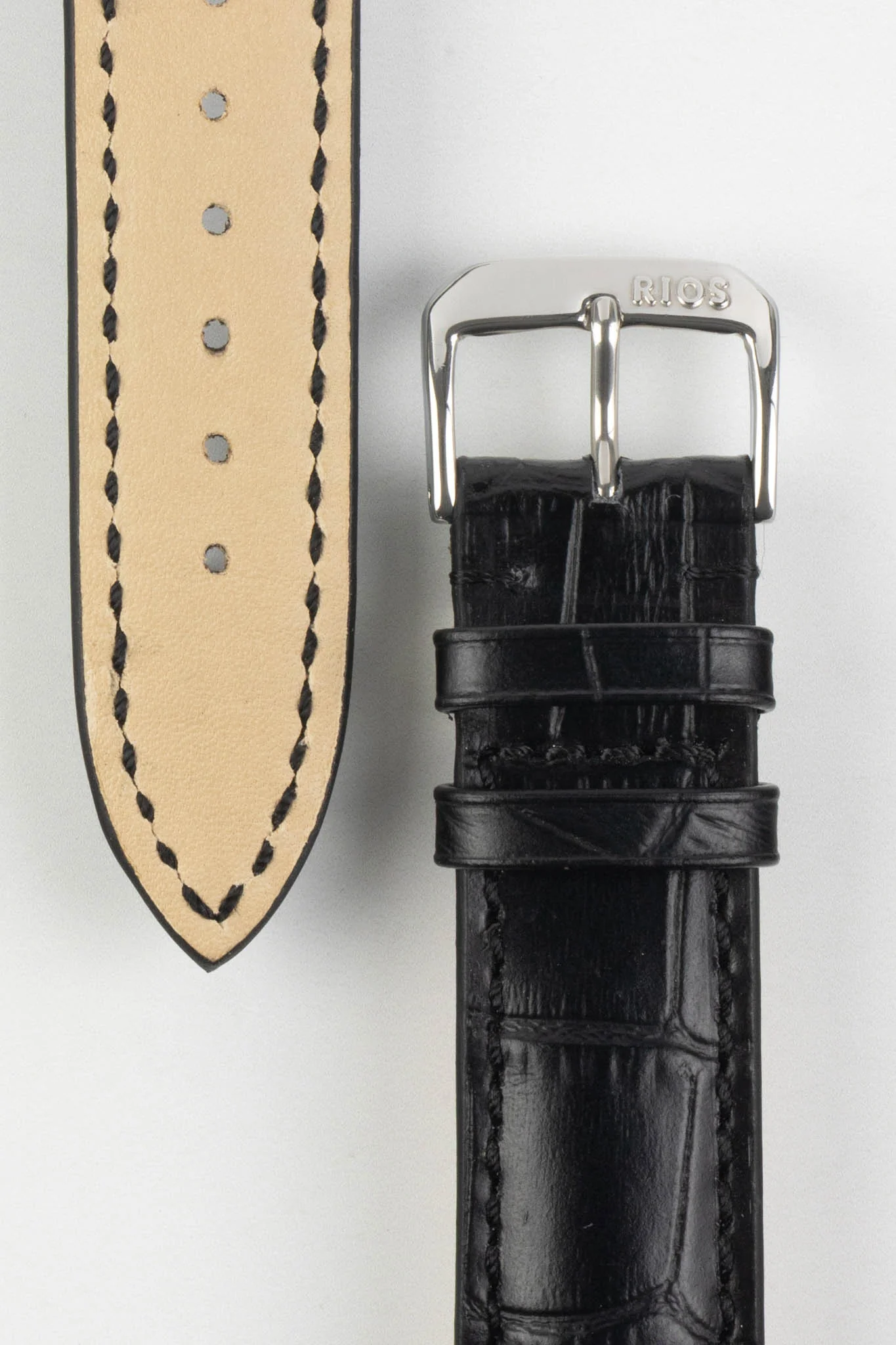 RIOS1931 LOUISIANA Alligator-Embossed Leather Watch Strap in BLACK - Image 3