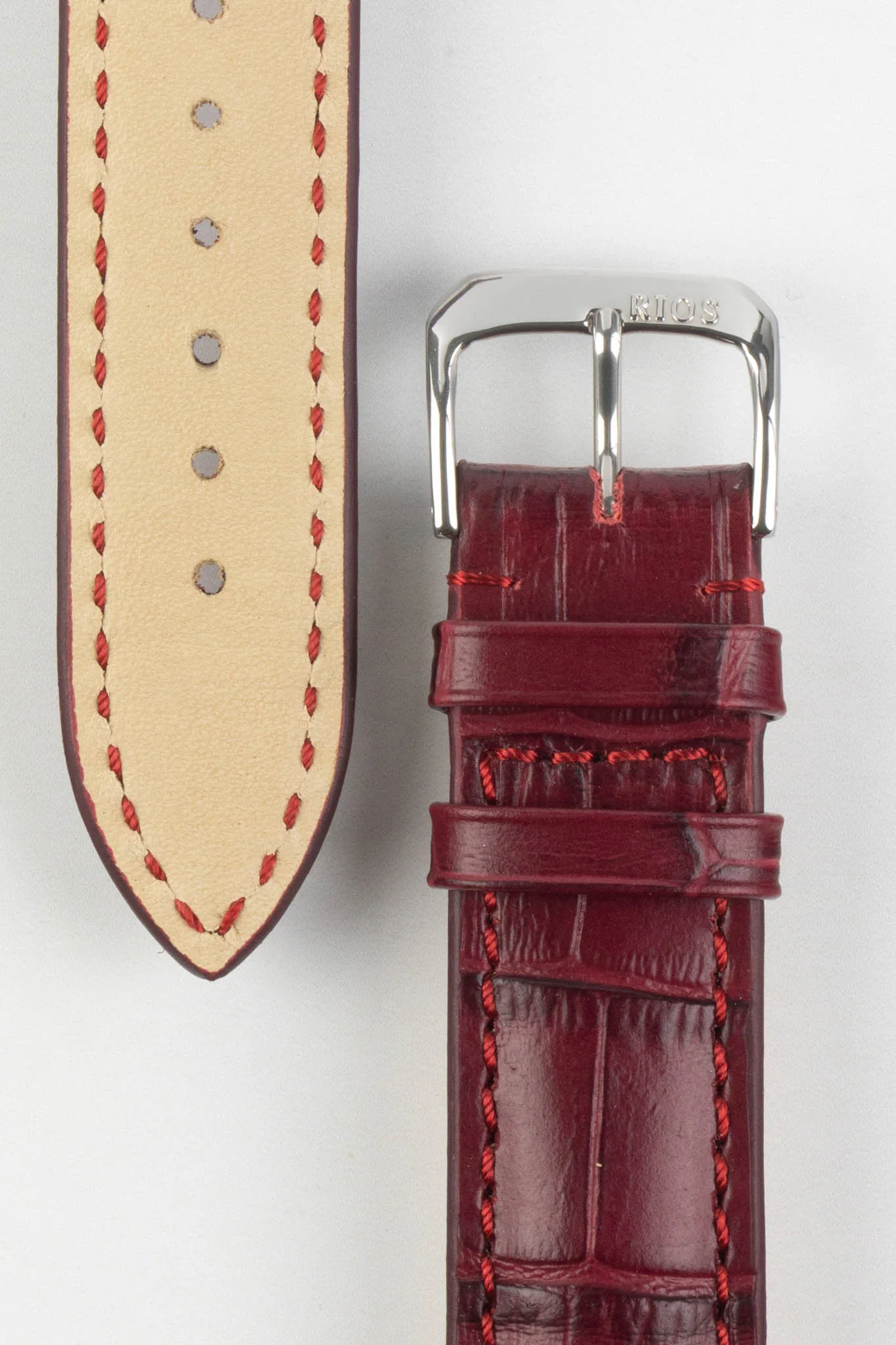 RIOS1931 LOUISIANA Alligator-Embossed Leather Watch Strap in BURGUNDY - Image 3