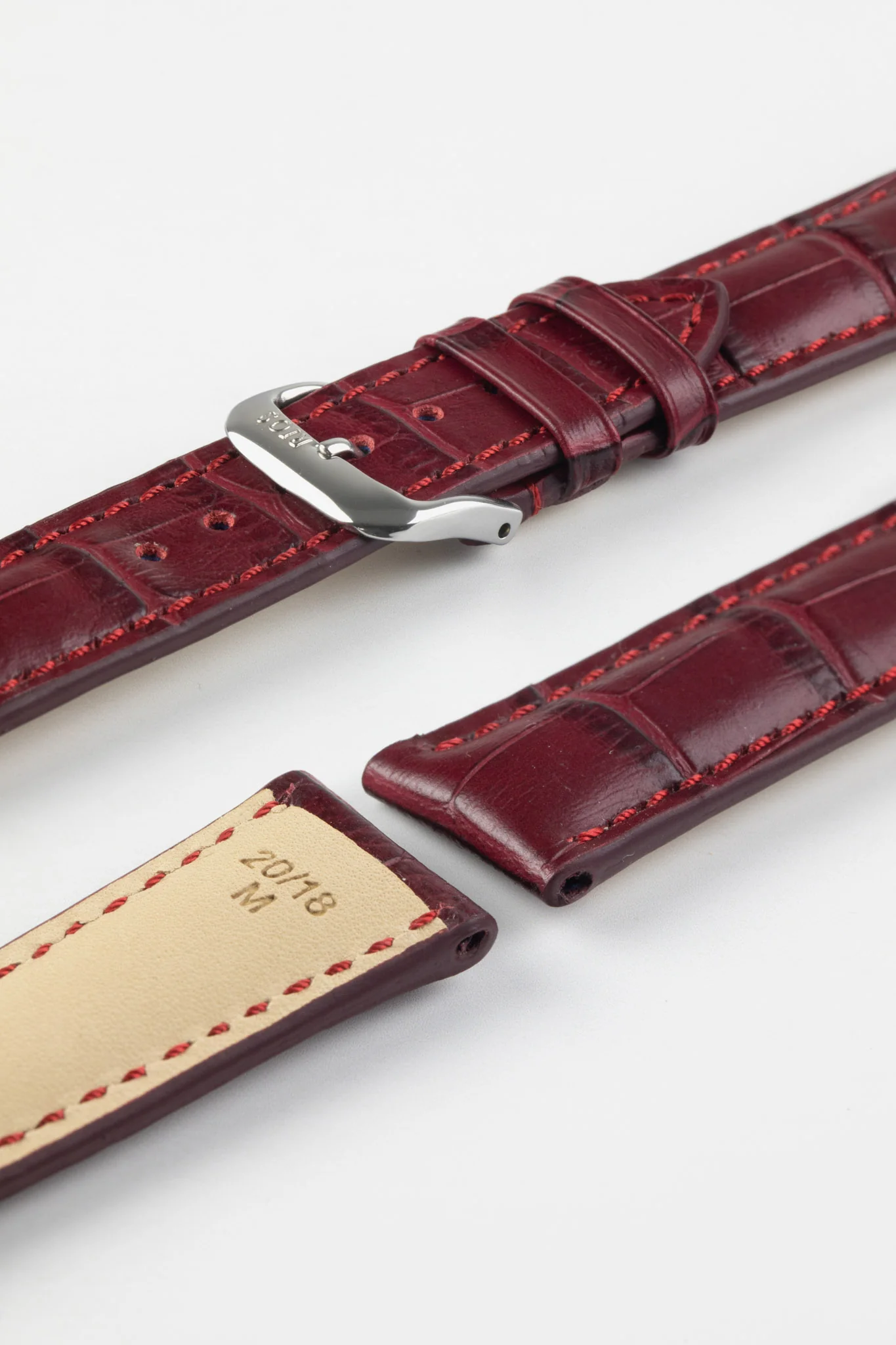 RIOS1931 LOUISIANA Alligator-Embossed Leather Watch Strap in BURGUNDY - Image 7