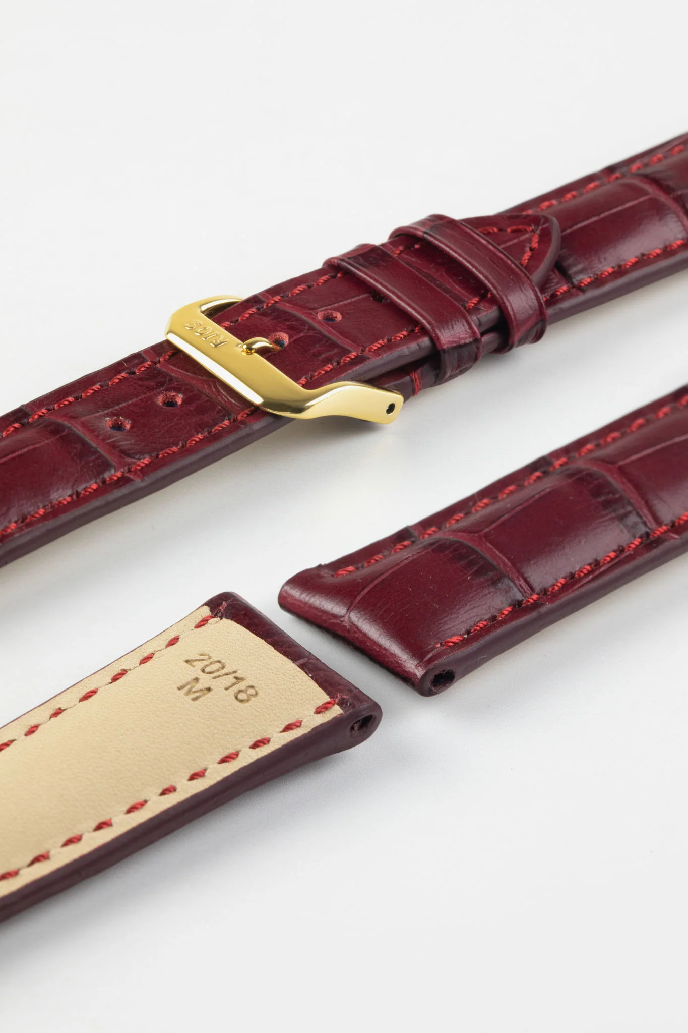 RIOS1931 LOUISIANA Alligator-Embossed Leather Watch Strap in BURGUNDY - Image 8