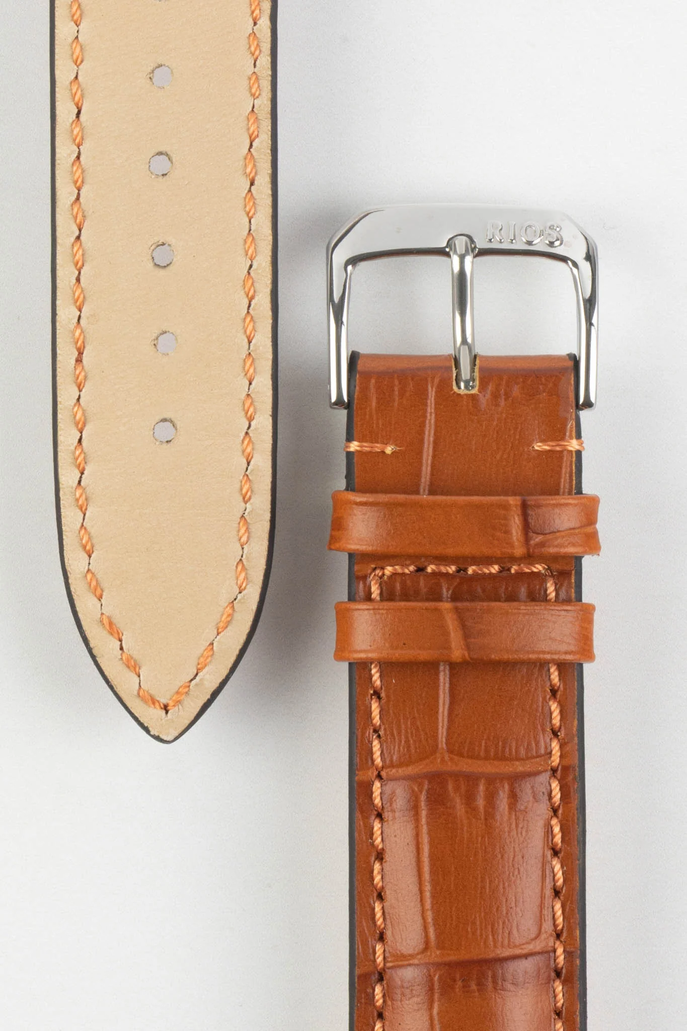 RIOS1931 LOUISIANA Alligator-Embossed Leather Watch Strap in COGNAC - Image 3