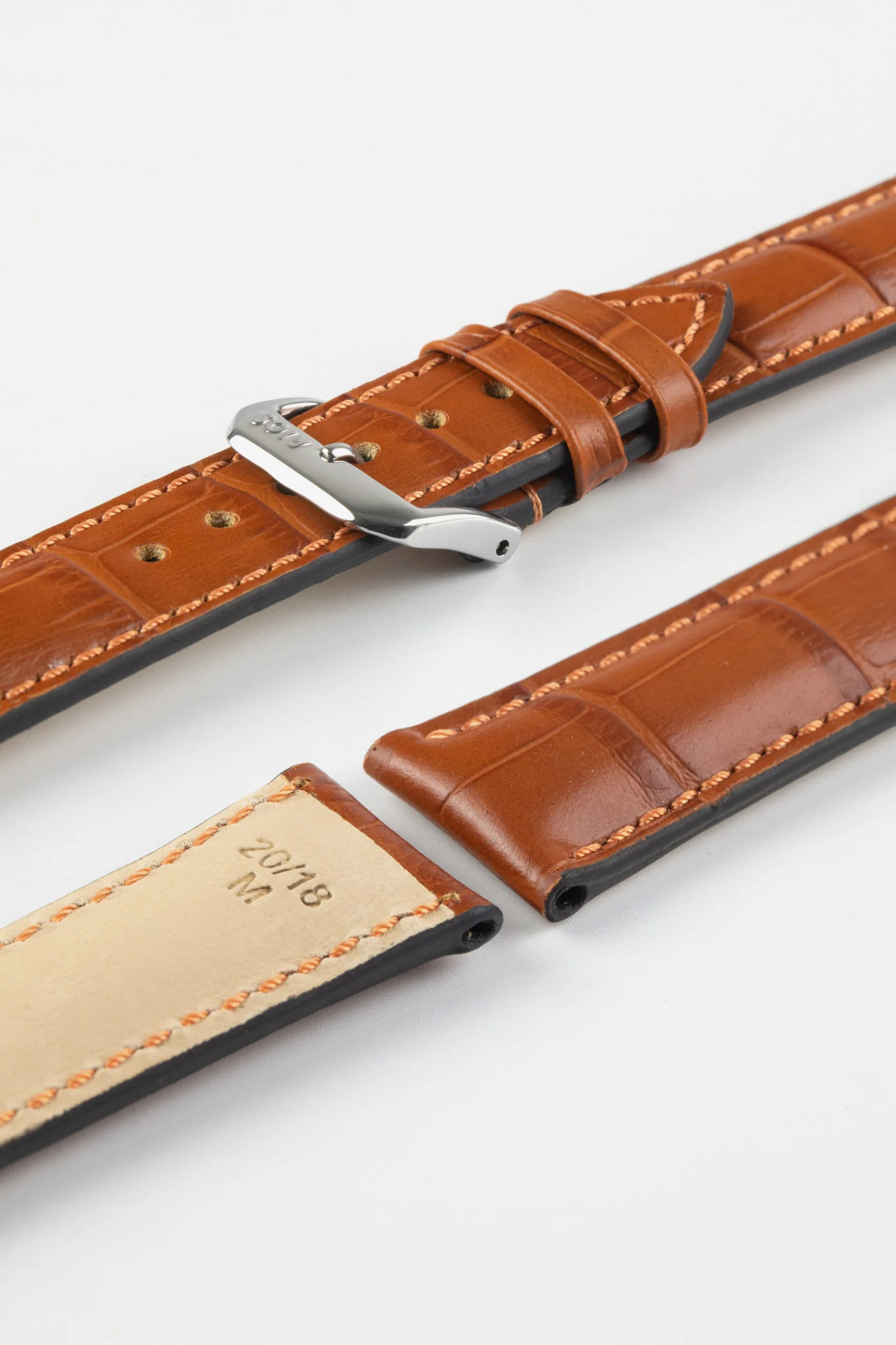 RIOS1931 LOUISIANA Alligator-Embossed Leather Watch Strap in COGNAC - Image 7