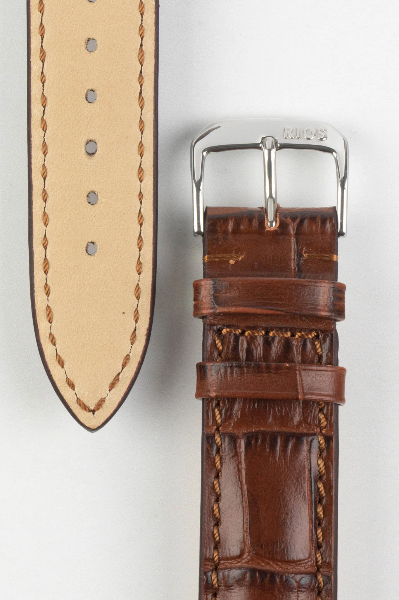 RIOS1931 LOUISIANA Alligator-Embossed Leather Watch Strap in MAHOGANY - Image 3