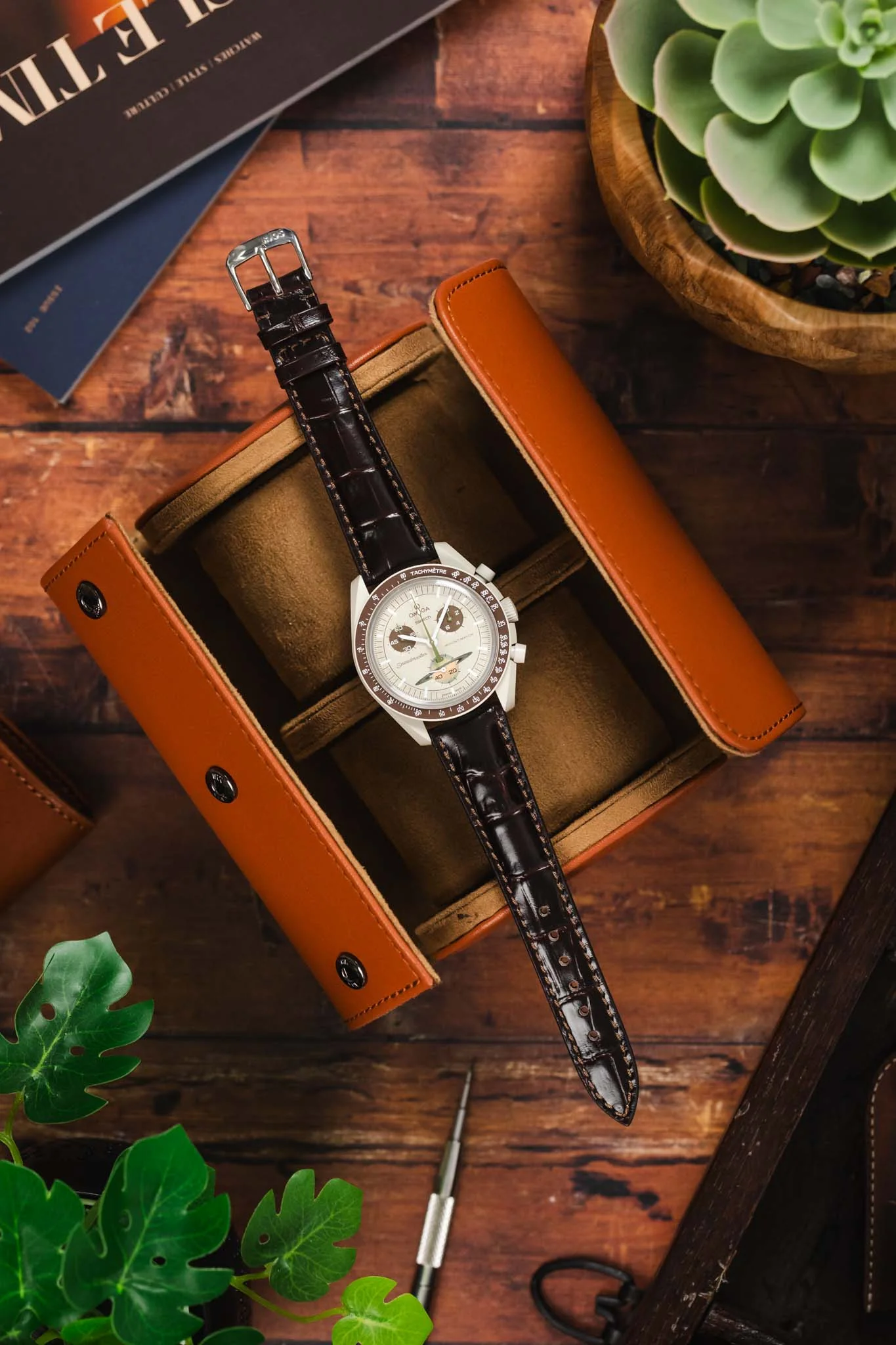 RIOS1931 LOUISIANA Alligator-Embossed Leather Watch Strap in MOCHA - Image 9