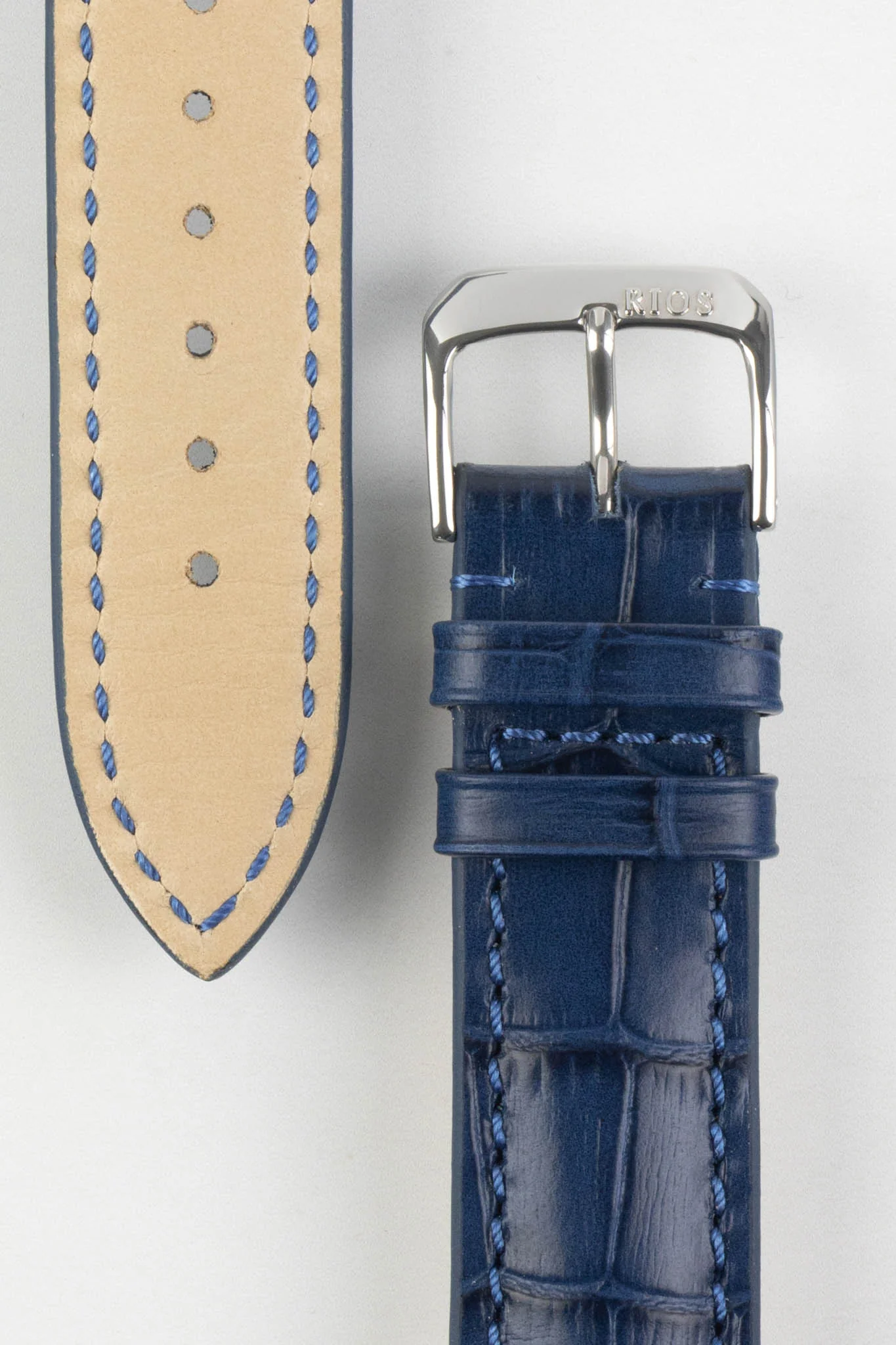 RIOS1931 LOUISIANA Alligator-Embossed Leather Watch Strap in NAVY BLUE - Image 3