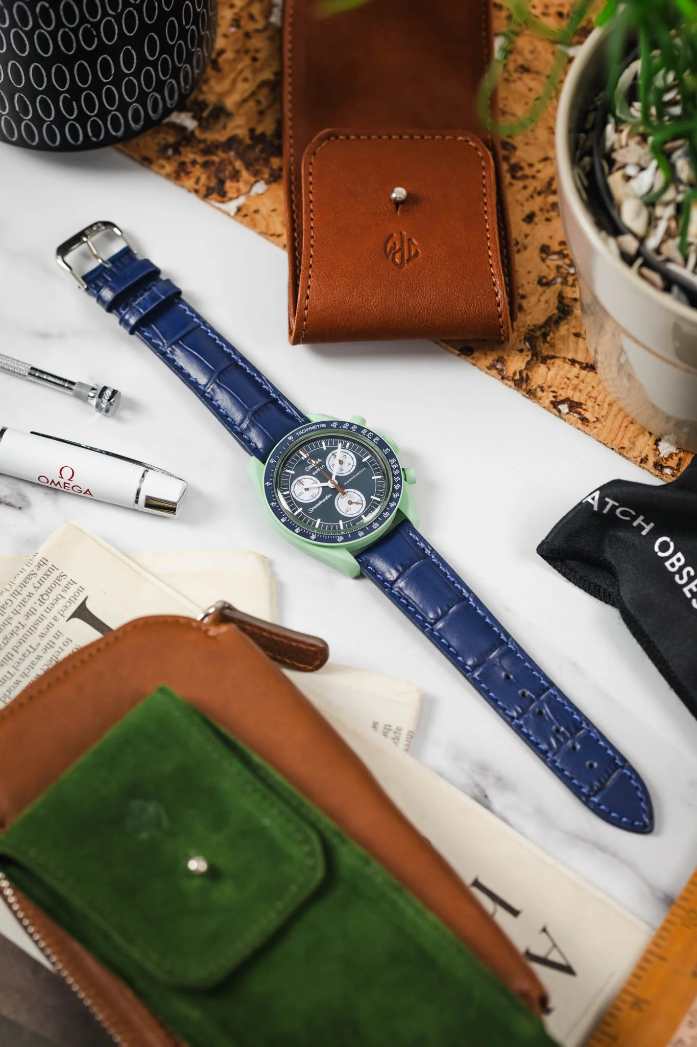 RIOS1931 LOUISIANA Alligator-Embossed Leather Watch Strap in NAVY BLUE - Image 6