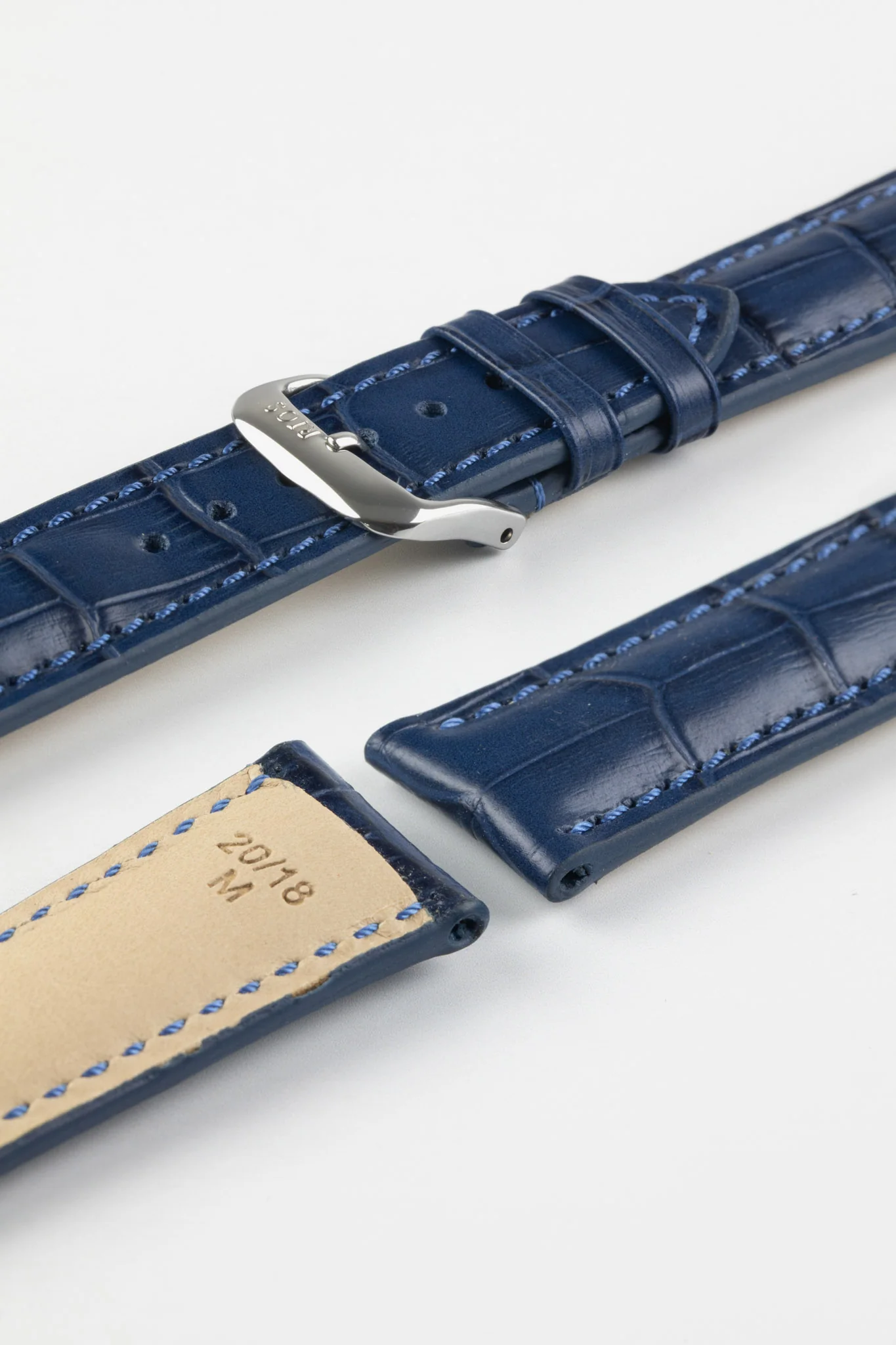 RIOS1931 LOUISIANA Alligator-Embossed Leather Watch Strap in NAVY BLUE - Image 7