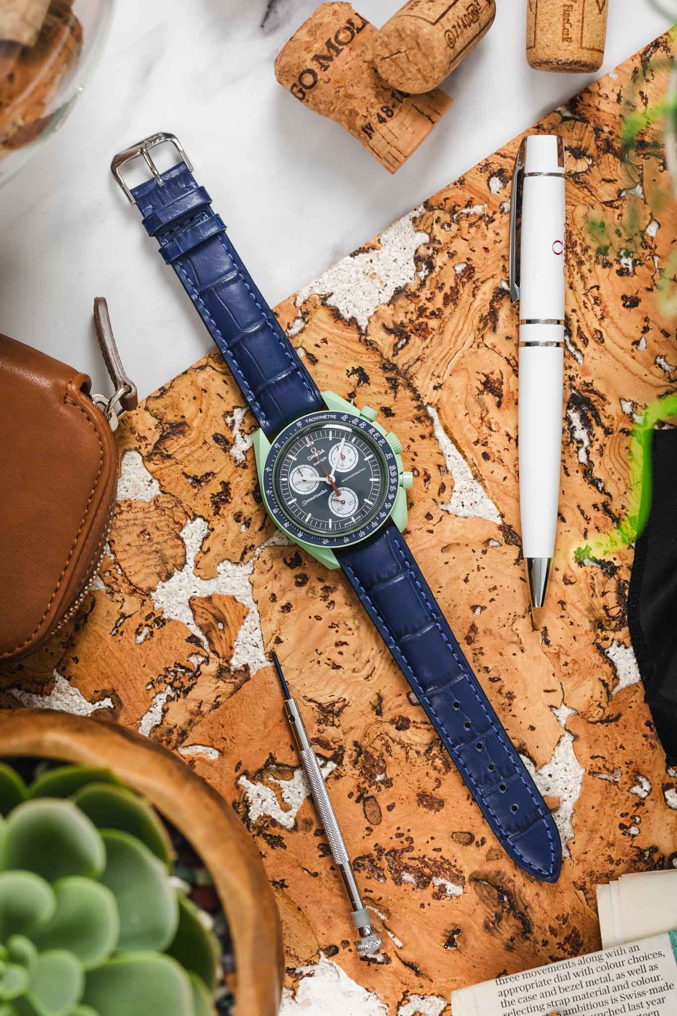 RIOS1931 LOUISIANA Alligator-Embossed Leather Watch Strap in NAVY BLUE - Image 9