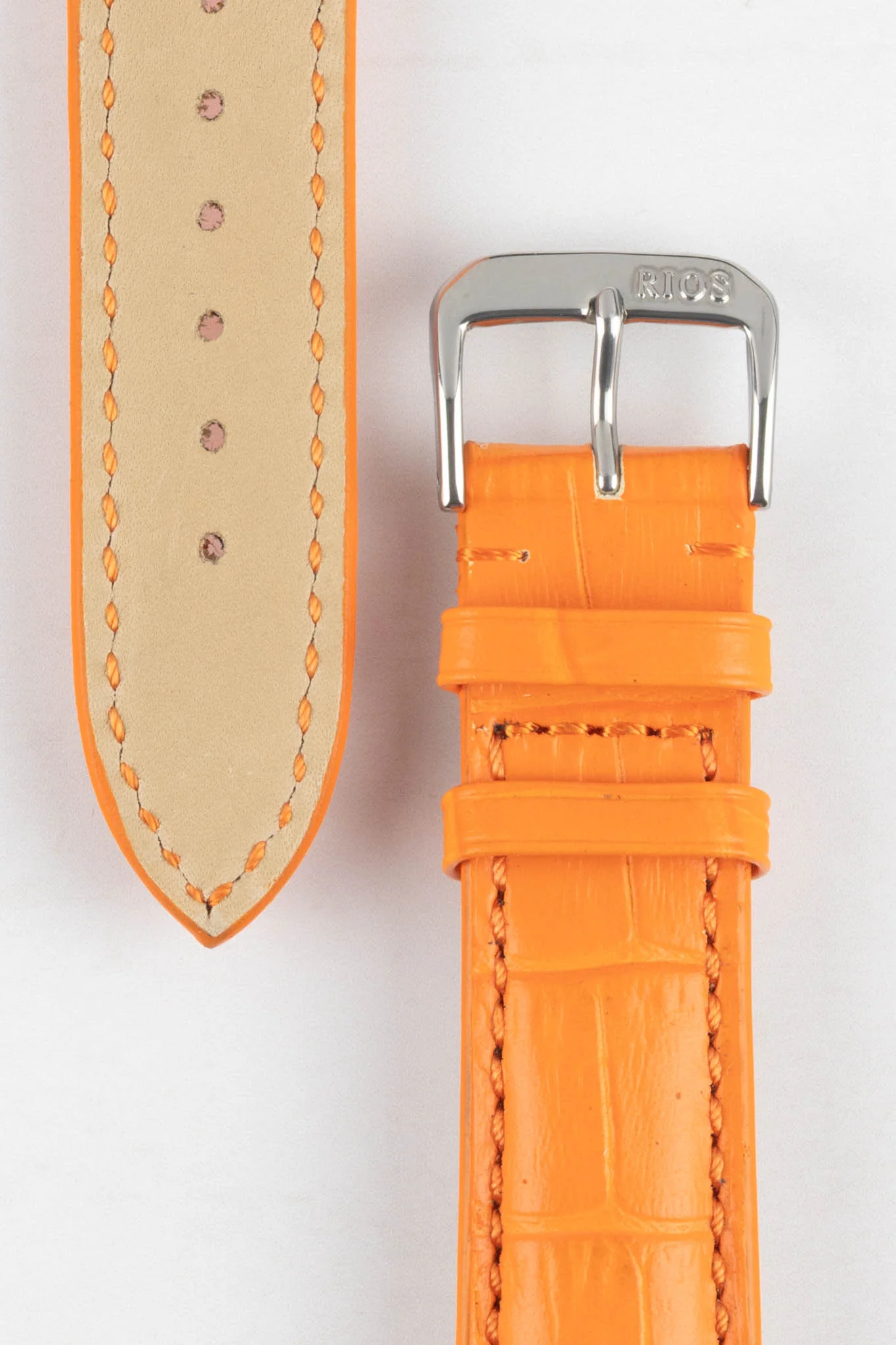 RIOS1931 LOUISIANA Alligator-Embossed Leather Watch Strap in ORANGE - Image 3