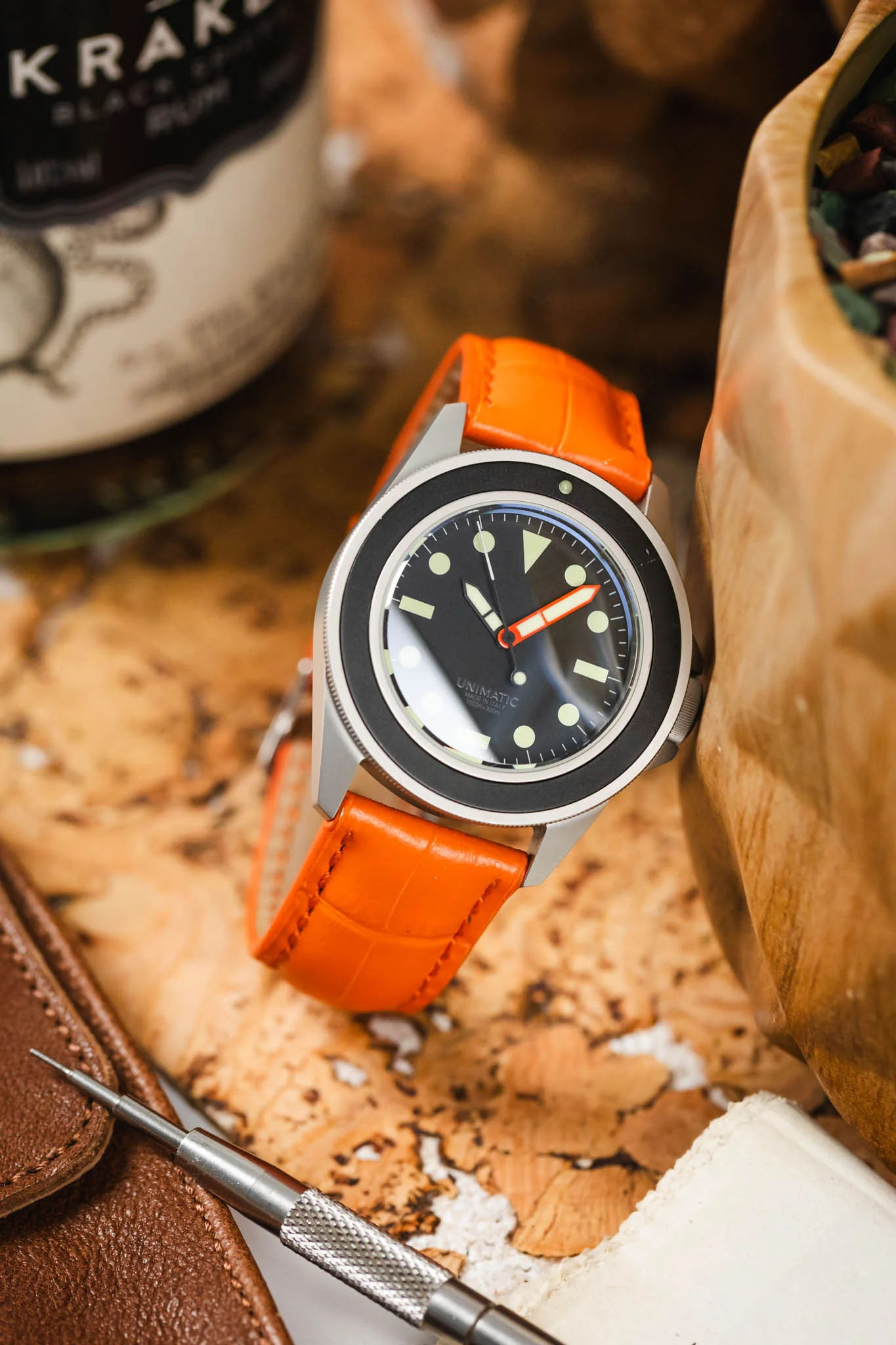 RIOS1931 LOUISIANA Alligator-Embossed Leather Watch Strap in ORANGE - Image 4