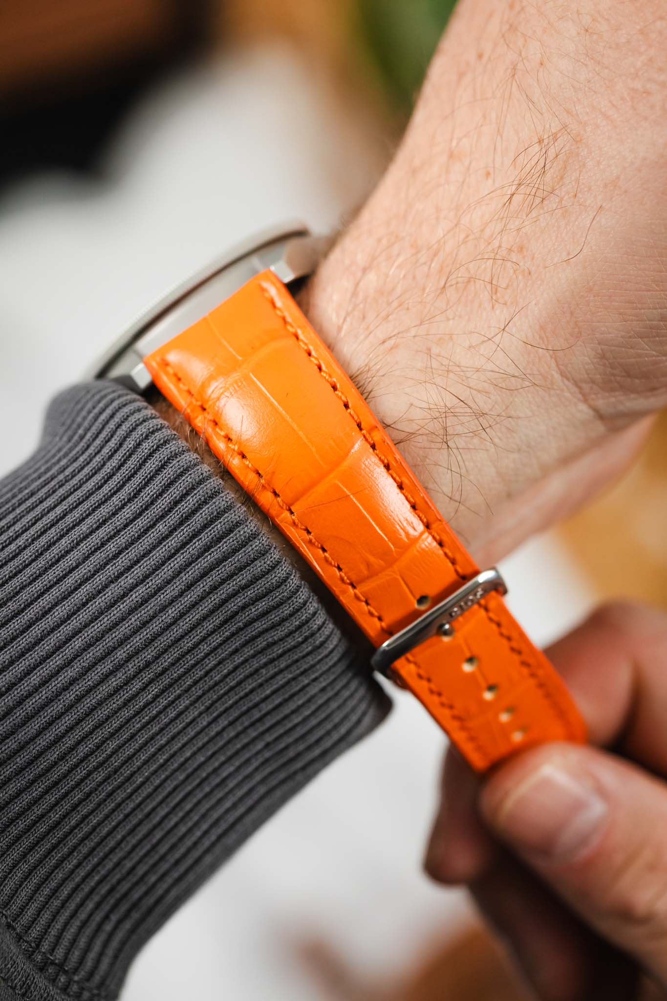 RIOS1931 LOUISIANA Alligator-Embossed Leather Watch Strap in ORANGE - Image 6