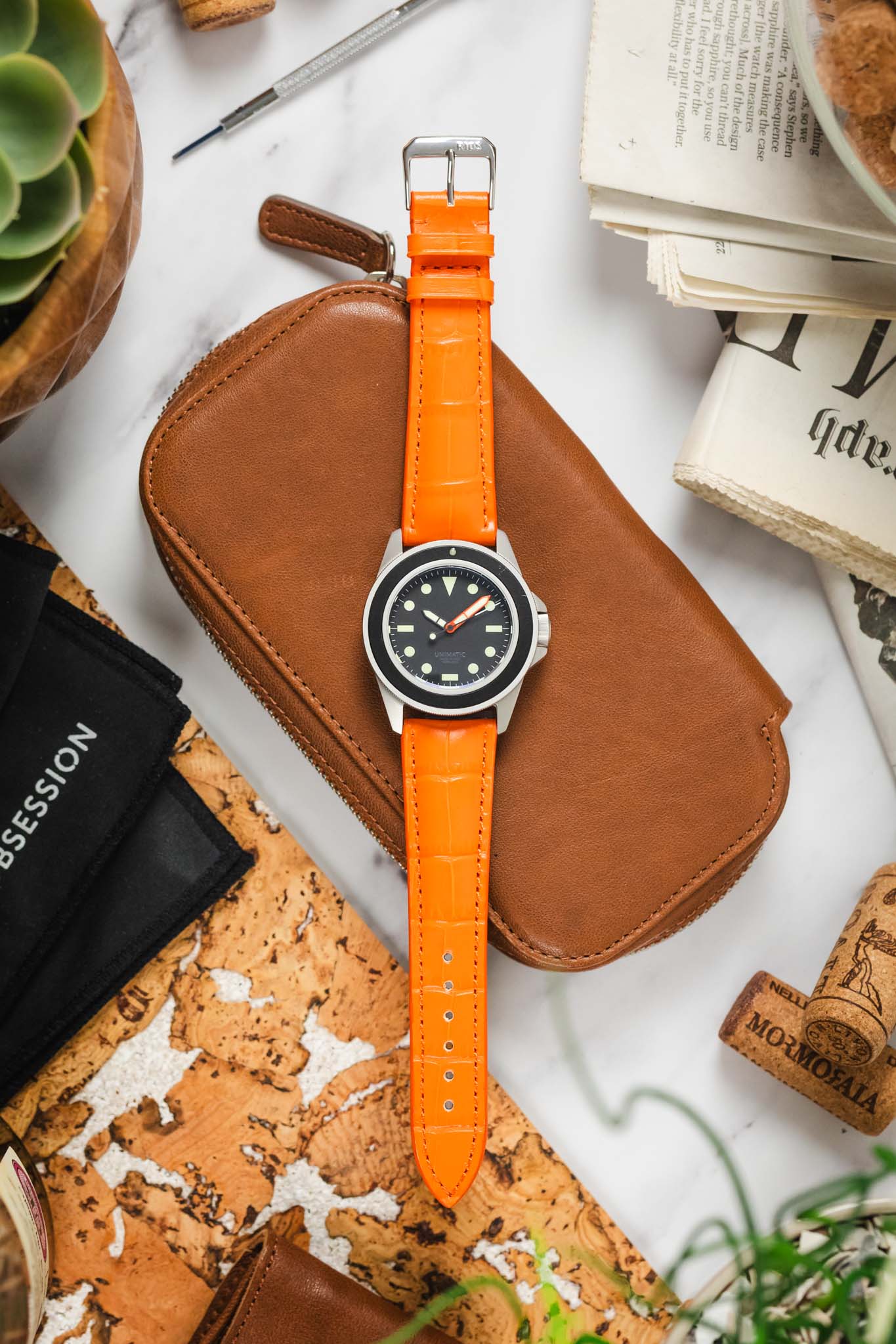 RIOS1931 LOUISIANA Alligator-Embossed Leather Watch Strap in ORANGE - Image 9