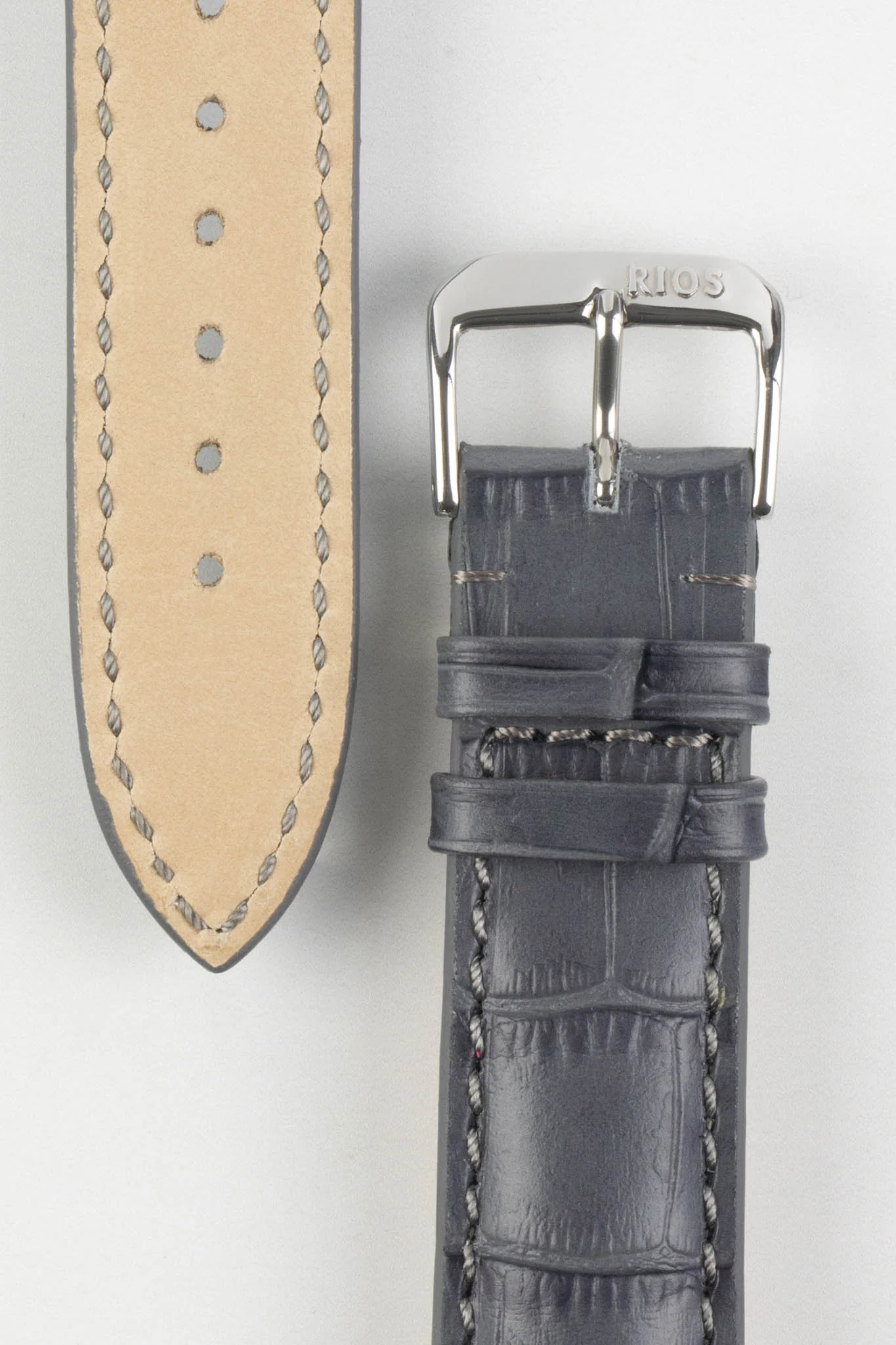 RIOS1931 LOUISIANA Alligator-Embossed Leather Watch Strap in STONE GREY - Image 4