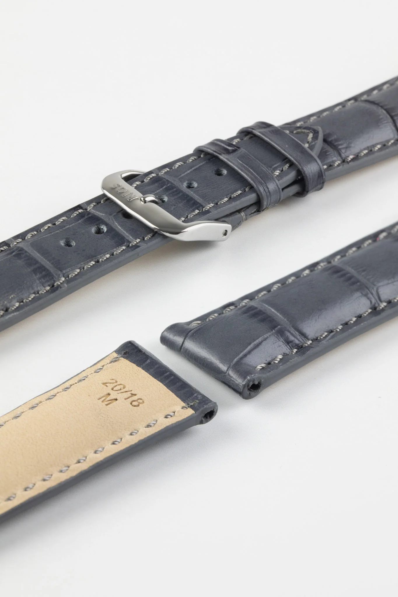 RIOS1931 LOUISIANA Alligator-Embossed Leather Watch Strap in STONE GREY - Image 7