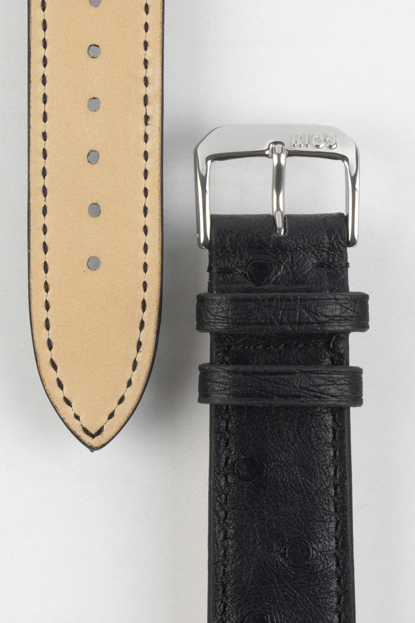 RIOS1931 MAISON Genuine Ostrich Leather Watch Strap in BLACK - Image 3