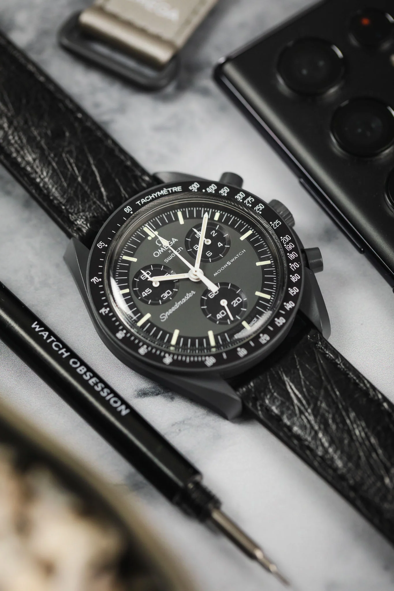 RIOS1931 MAISON Genuine Ostrich Leather Watch Strap in BLACK - Image 6