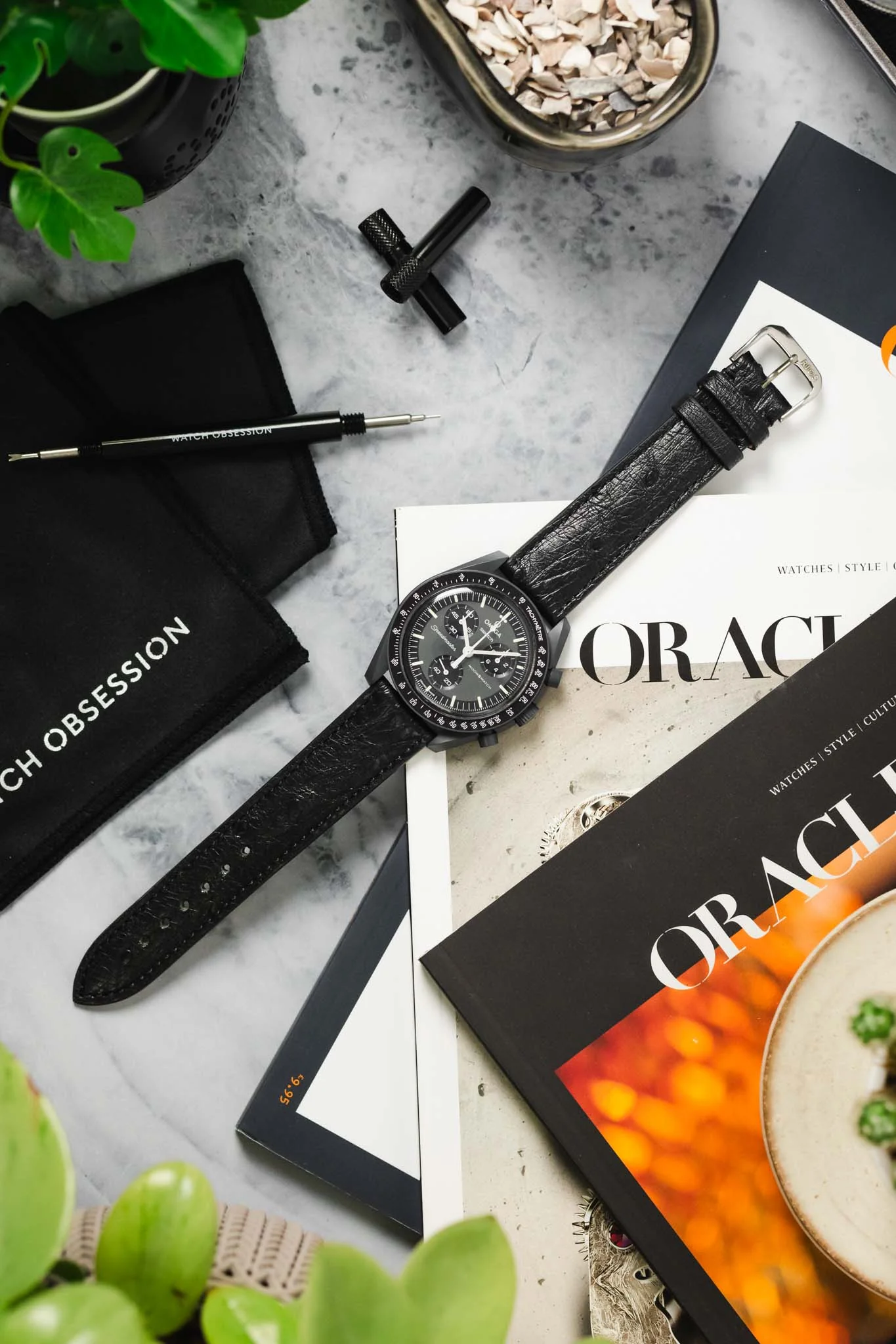 RIOS1931 MAISON Genuine Ostrich Leather Watch Strap in BLACK - Image 9