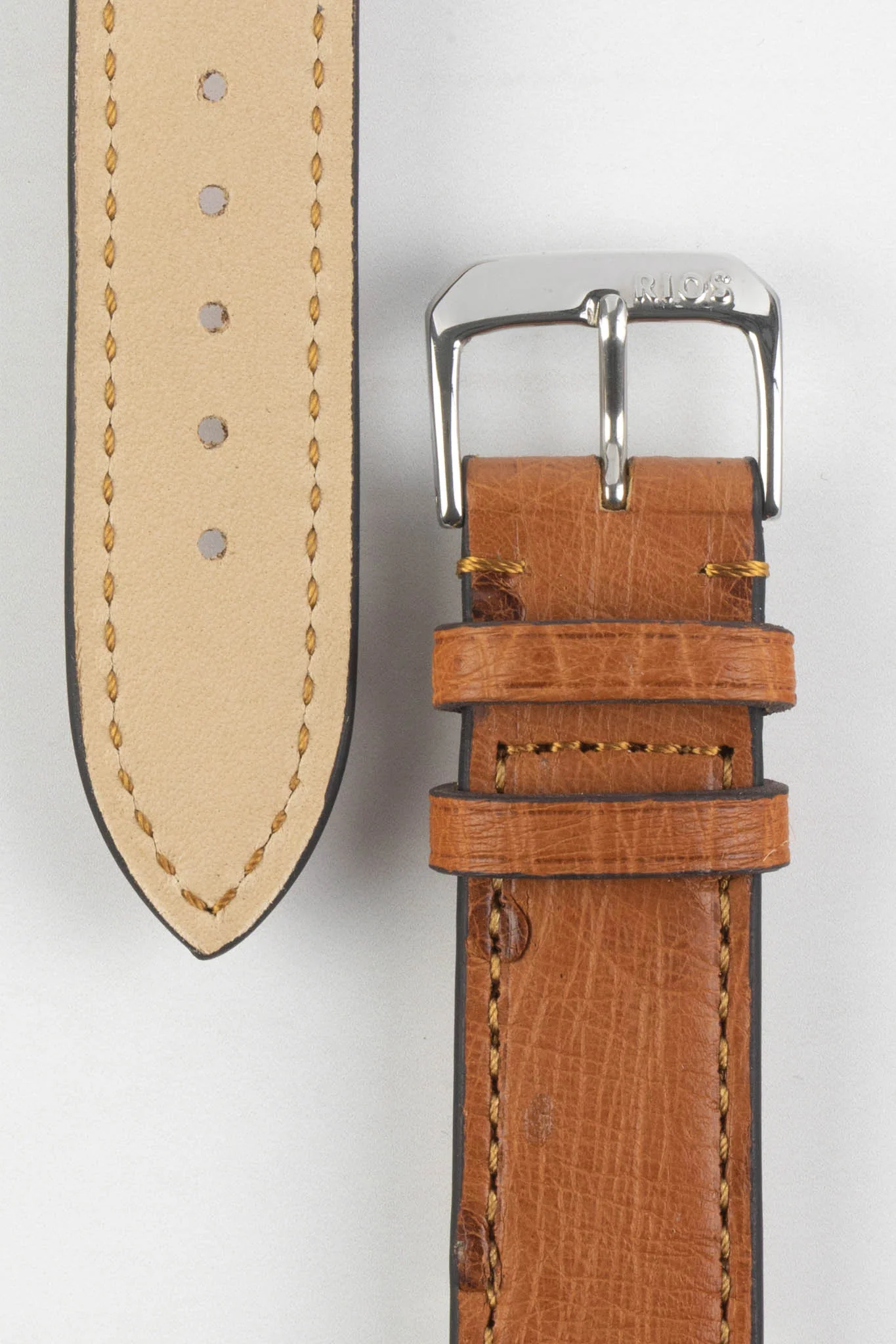RIOS1931 MAISON Genuine Ostrich Skin Leather Watch Strap in COGNAC - Image 2