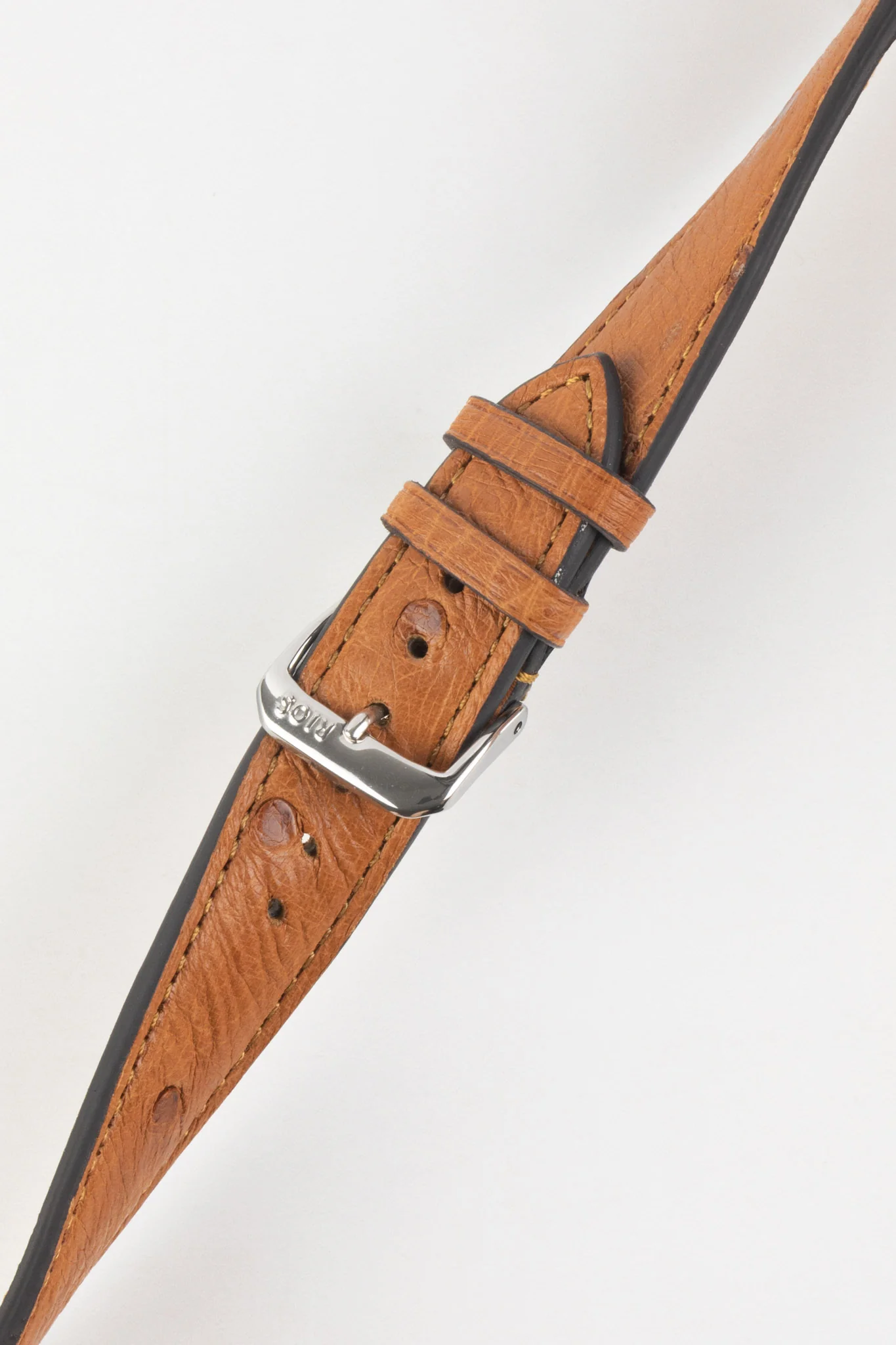 RIOS1931 MAISON Genuine Ostrich Skin Leather Watch Strap in COGNAC - Image 3