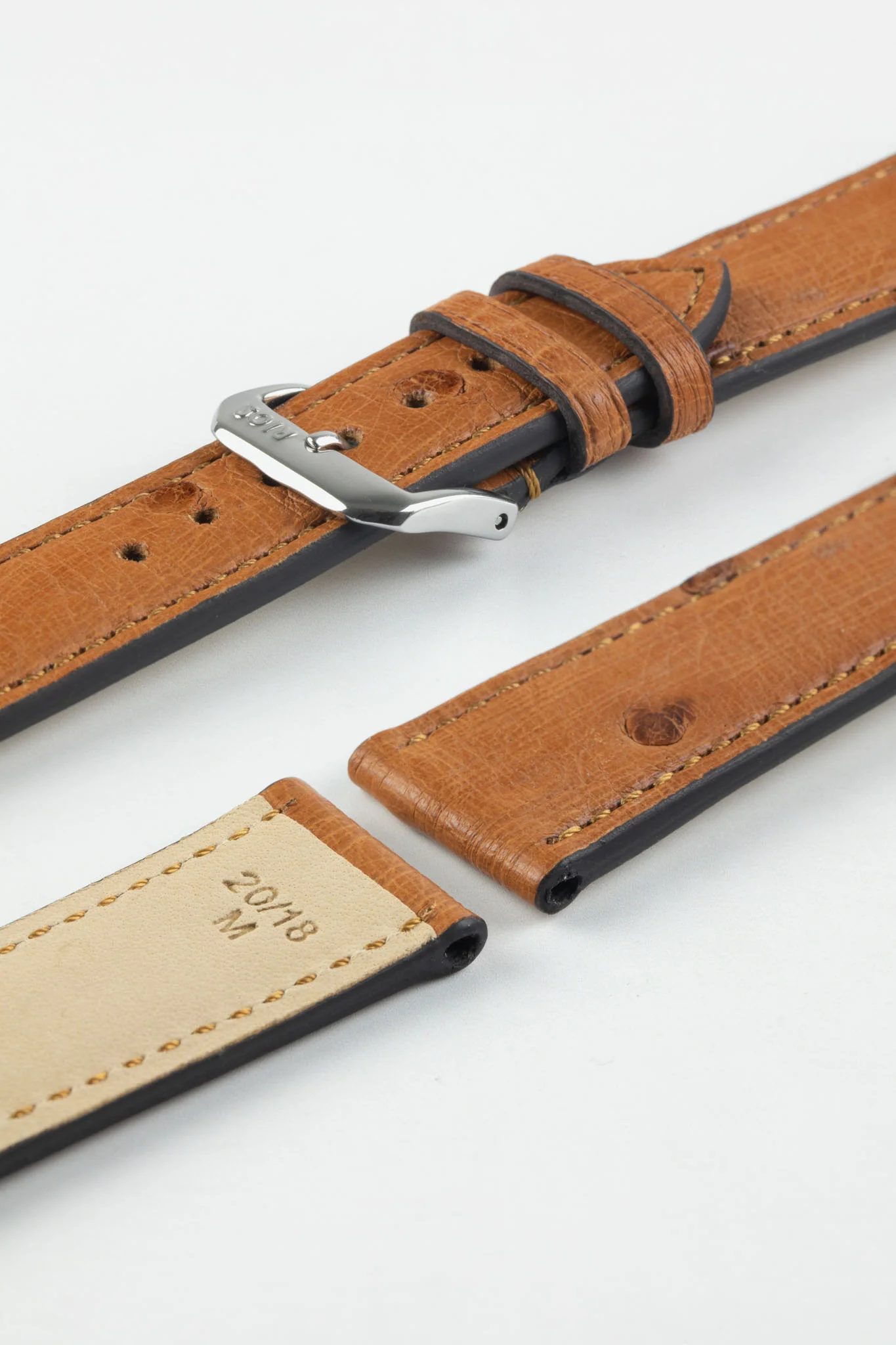RIOS1931 MAISON Genuine Ostrich Skin Leather Watch Strap in COGNAC - Image 4