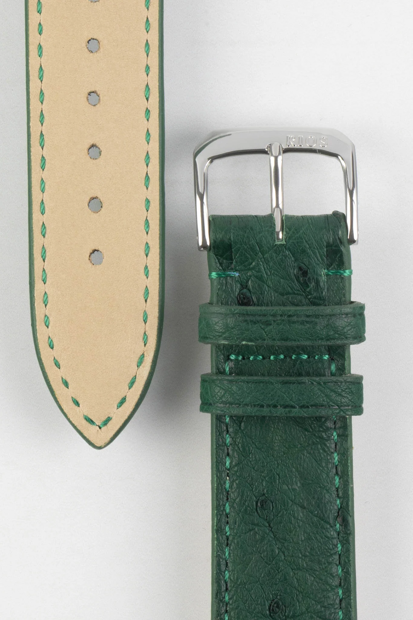 RIOS1931 MAISON Genuine Ostrich Leather Watch Strap in FOREST GREEN - Image 2