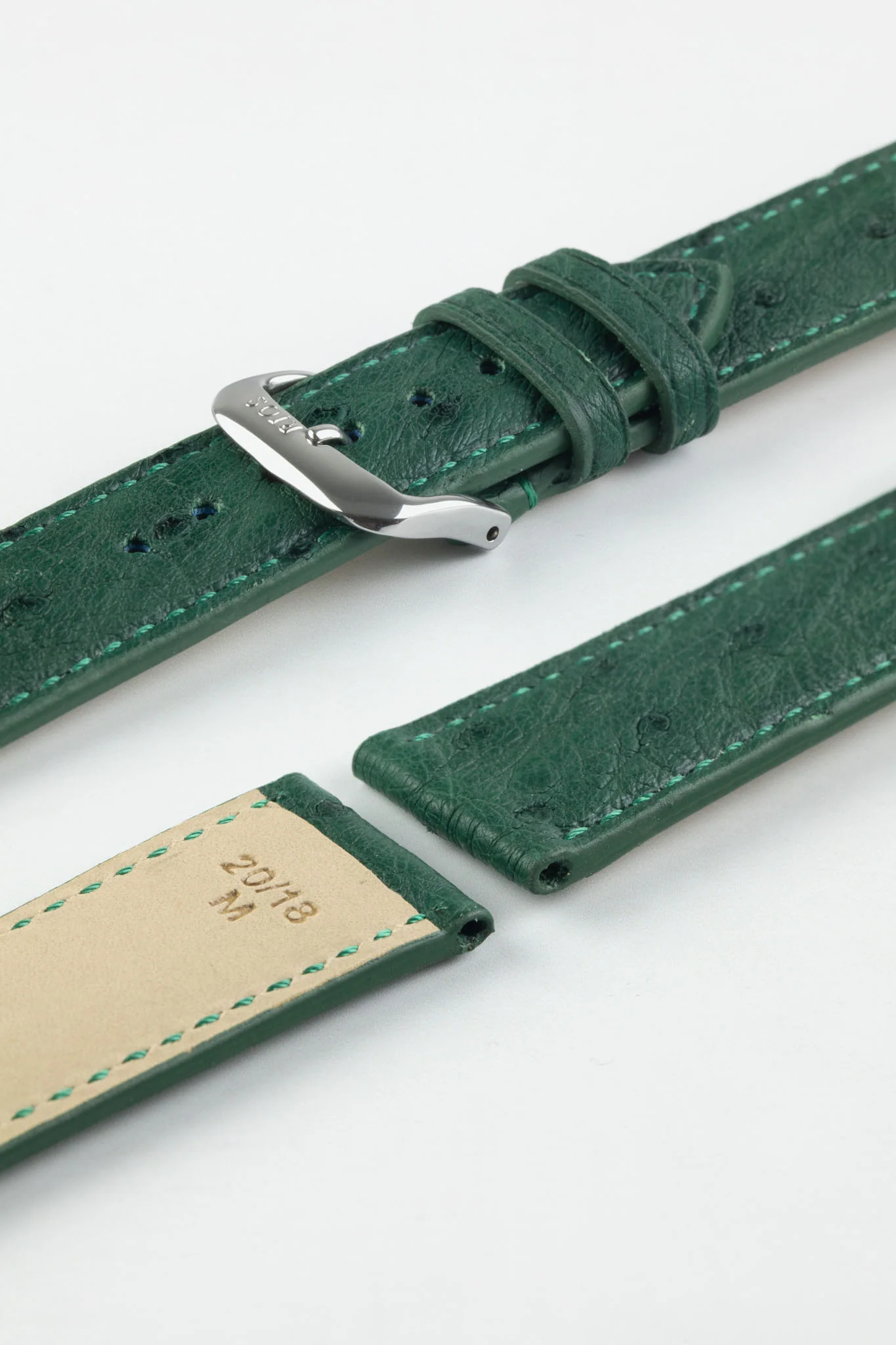 RIOS1931 MAISON Genuine Ostrich Leather Watch Strap in FOREST GREEN - Image 4