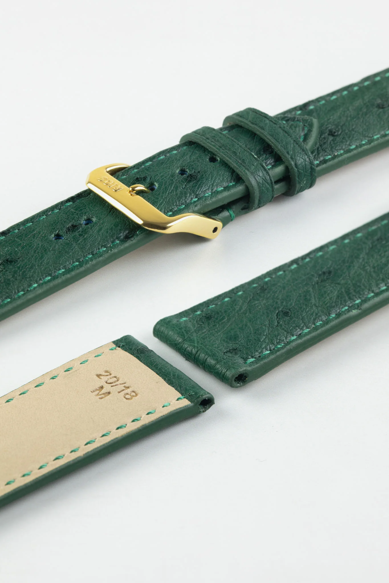RIOS1931 MAISON Genuine Ostrich Leather Watch Strap in FOREST GREEN - Image 5