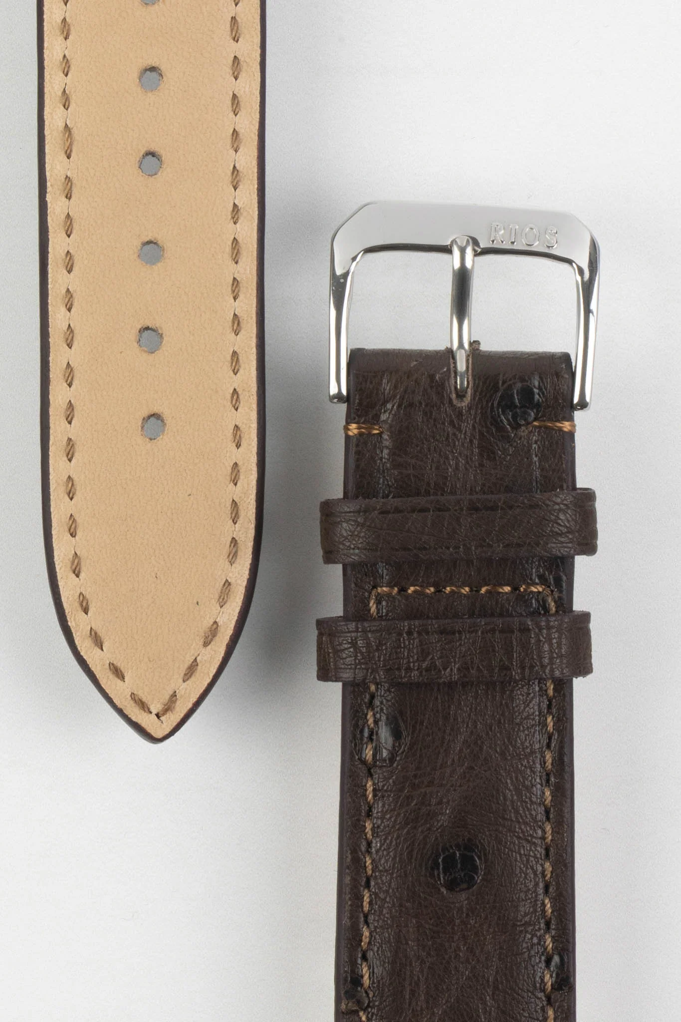 RIOS1931 MAISON Genuine Ostrich Leather Watch Strap in MOCHA - Image 3