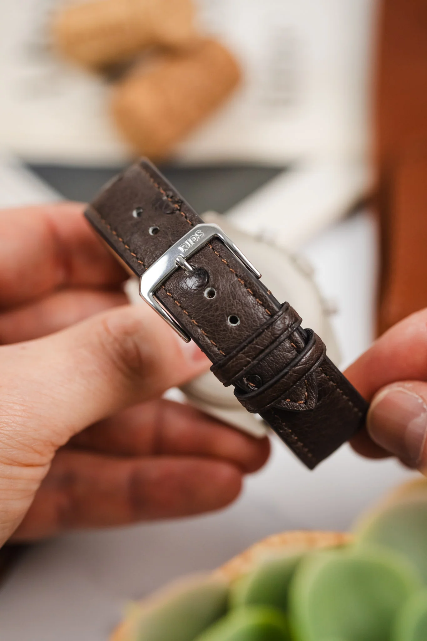 RIOS1931 MAISON Genuine Ostrich Leather Watch Strap in MOCHA - Image 6