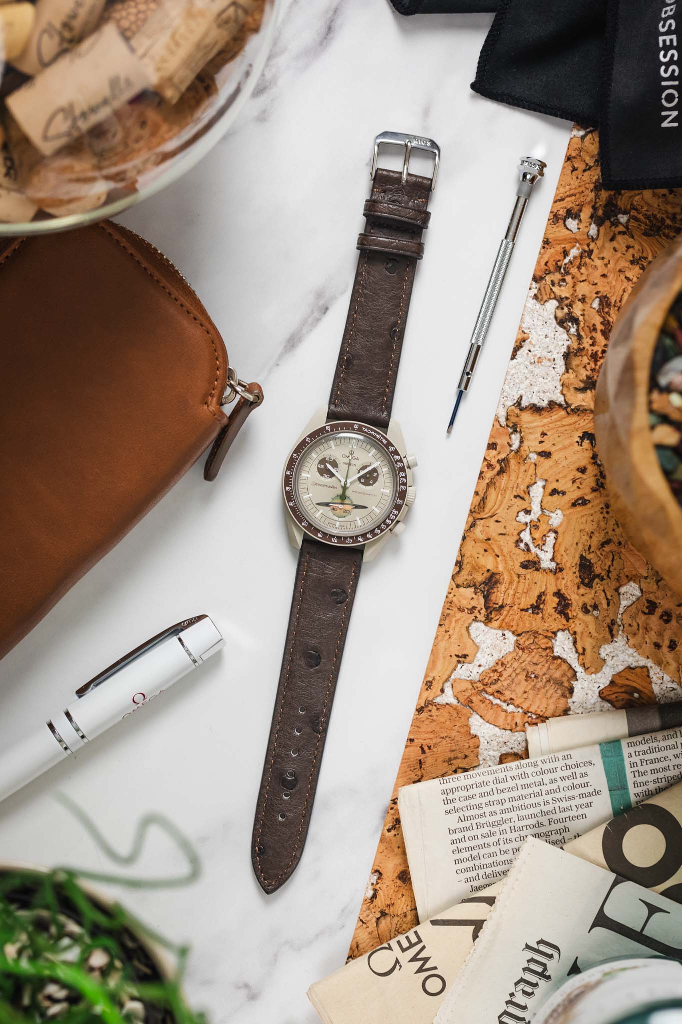 RIOS1931 MAISON Genuine Ostrich Leather Watch Strap in MOCHA - Image 9