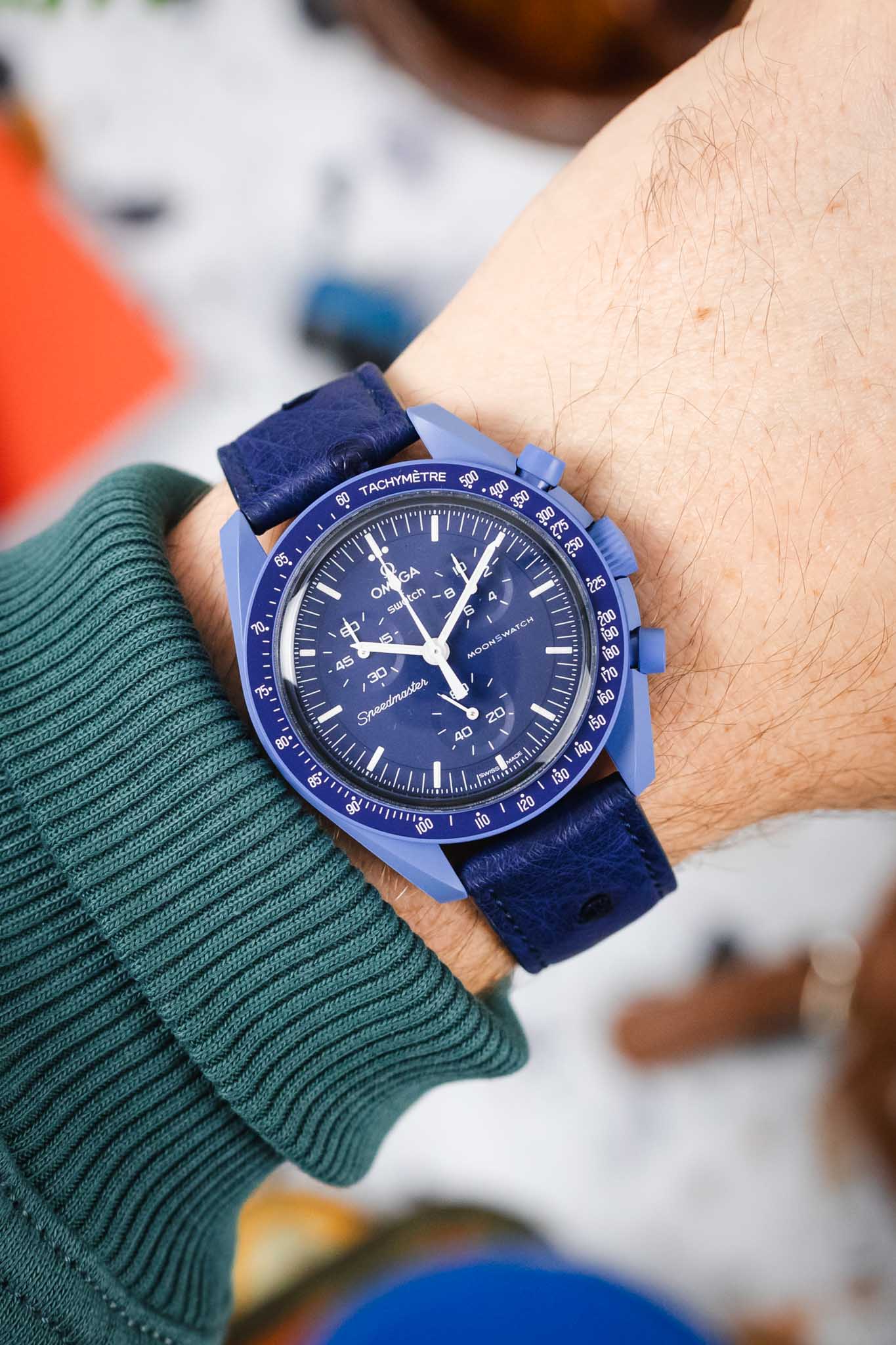 RIOS1931 MAISON Genuine Ostrich Leather Watch Strap in NAVY BLUE - Image 2