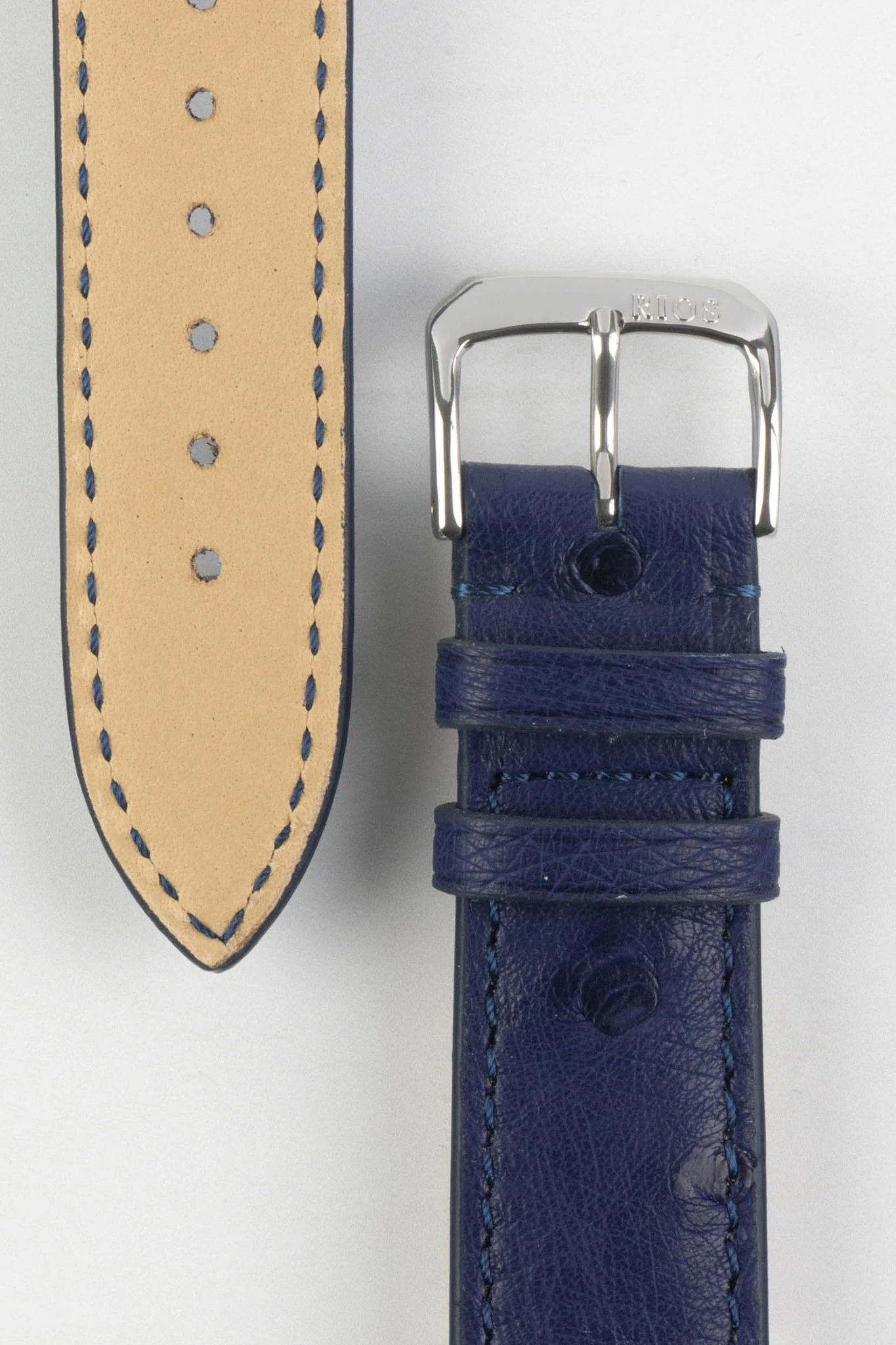 RIOS1931 MAISON Genuine Ostrich Leather Watch Strap in NAVY BLUE - Image 3