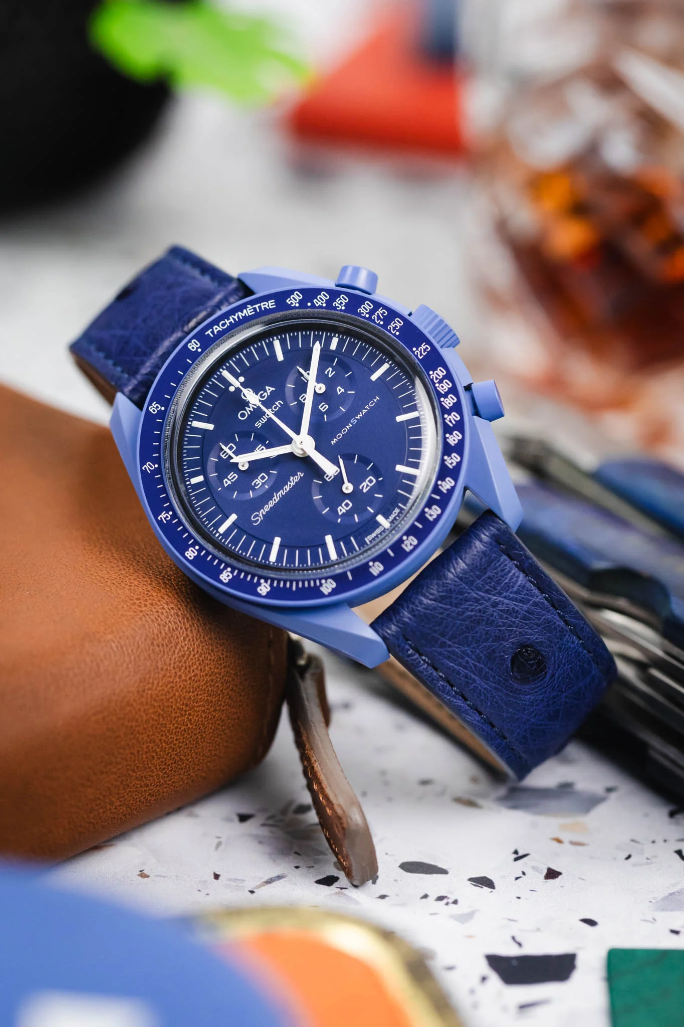 RIOS1931 MAISON Genuine Ostrich Leather Watch Strap in NAVY BLUE - Image 4
