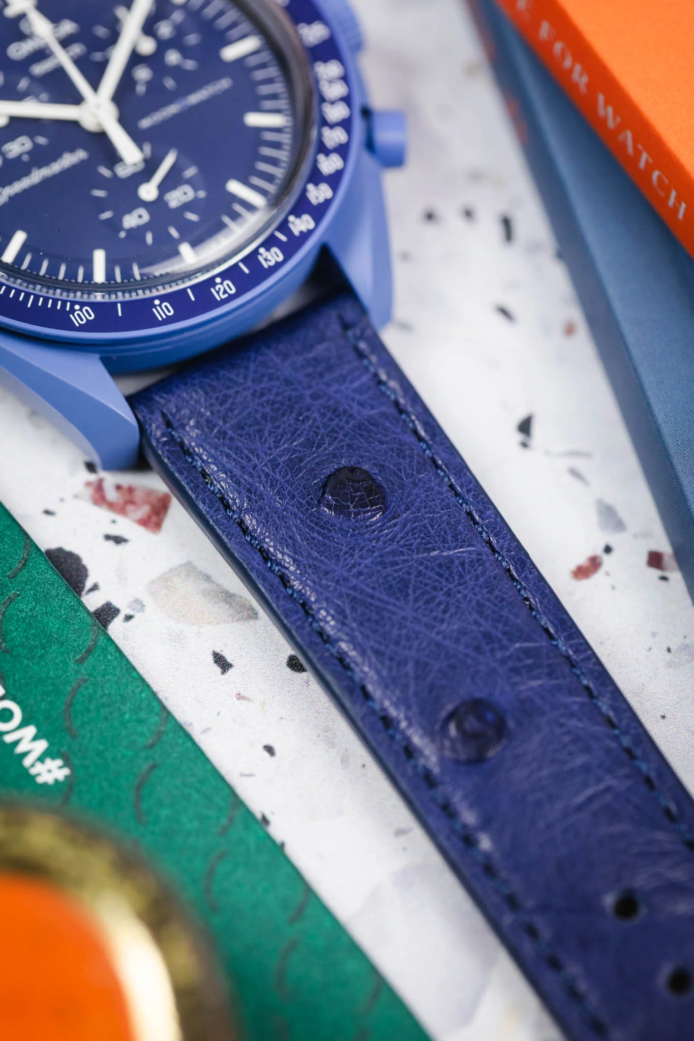 RIOS1931 MAISON Genuine Ostrich Leather Watch Strap in NAVY BLUE - Image 6