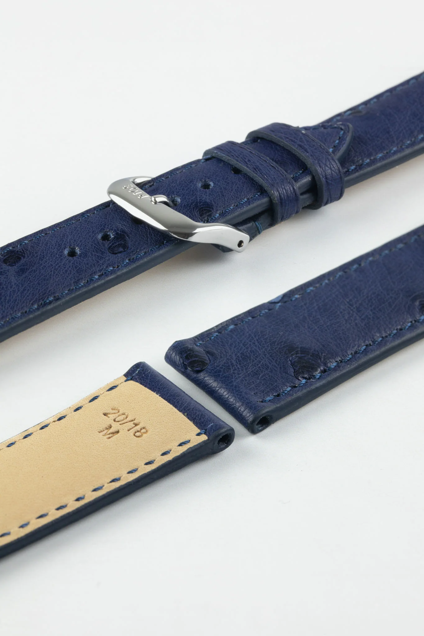 RIOS1931 MAISON Genuine Ostrich Leather Watch Strap in NAVY BLUE - Image 7