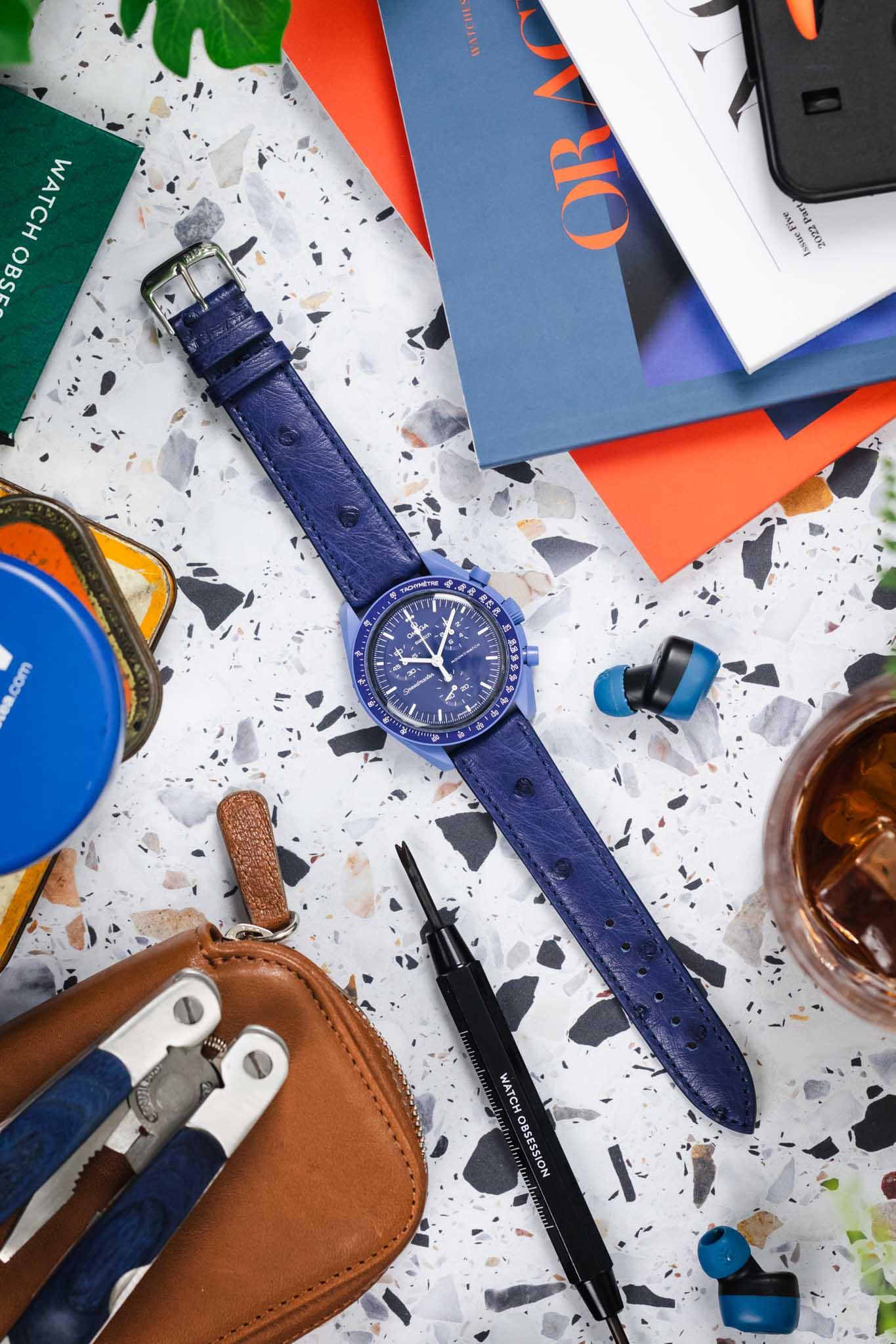 RIOS1931 MAISON Genuine Ostrich Leather Watch Strap in NAVY BLUE - Image 9