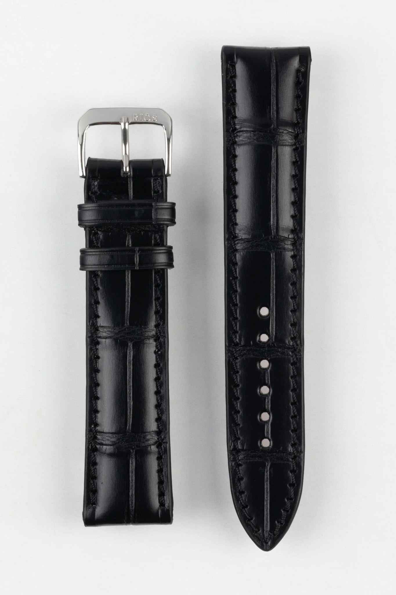 RIOS1931 MONARCH Genuine Alligator Round-Padding Watch Strap in BLACK - Image 10