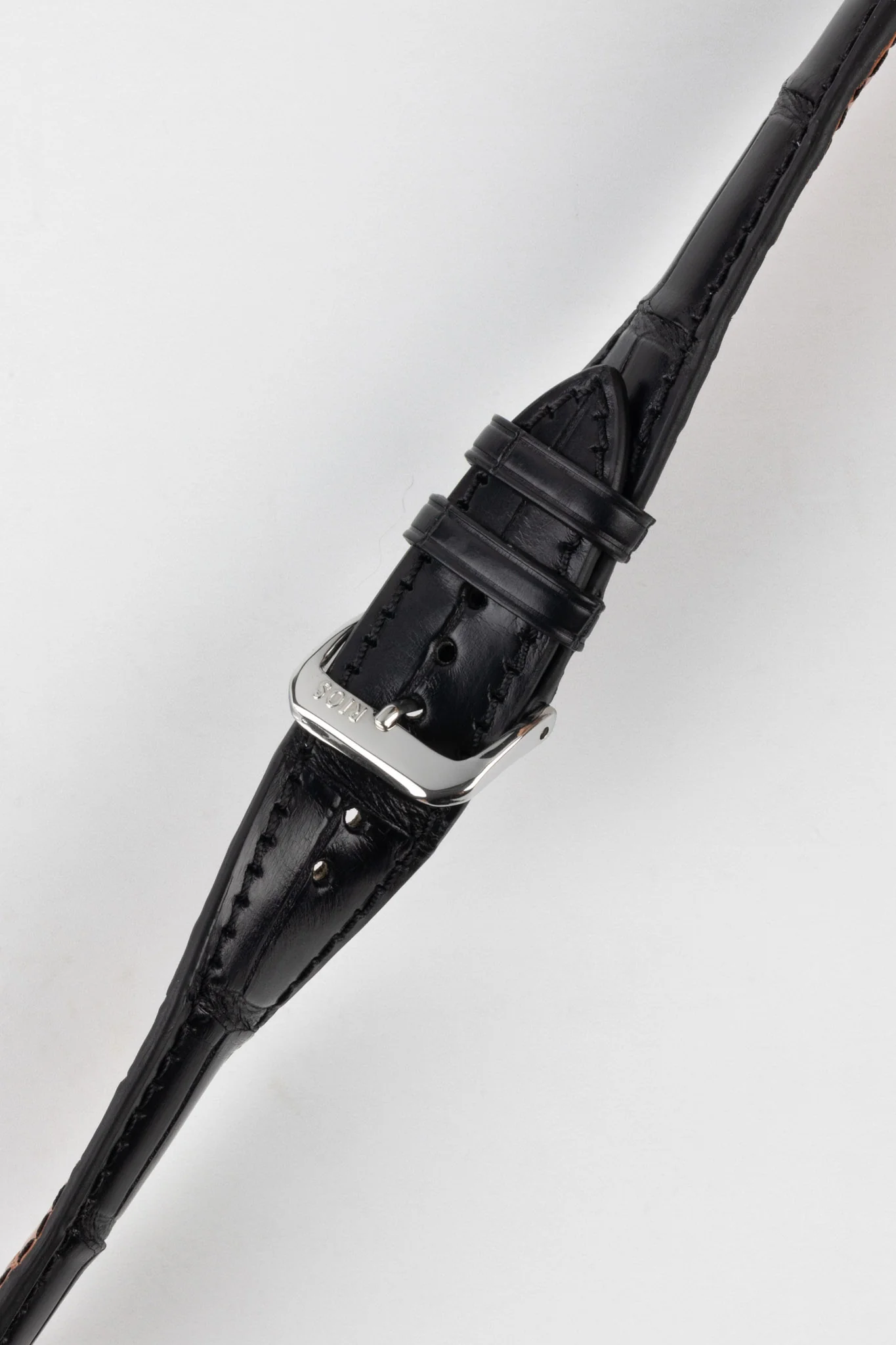 RIOS1931 MONARCH Genuine Alligator Round-Padding Watch Strap in BLACK - Image 5