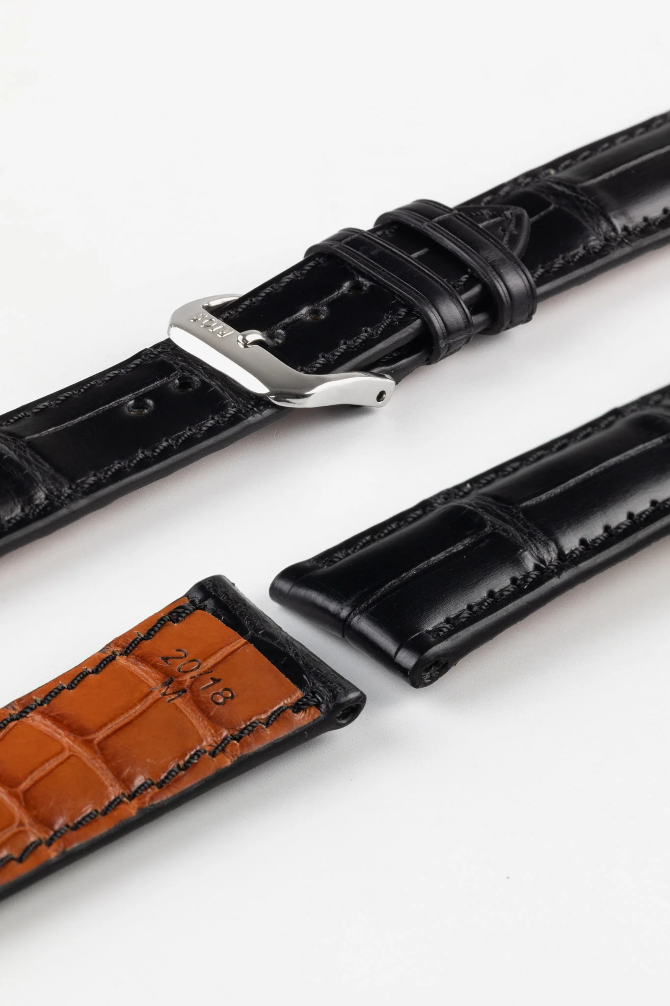 RIOS1931 MONARCH Genuine Alligator Round-Padding Watch Strap in BLACK - Image 7