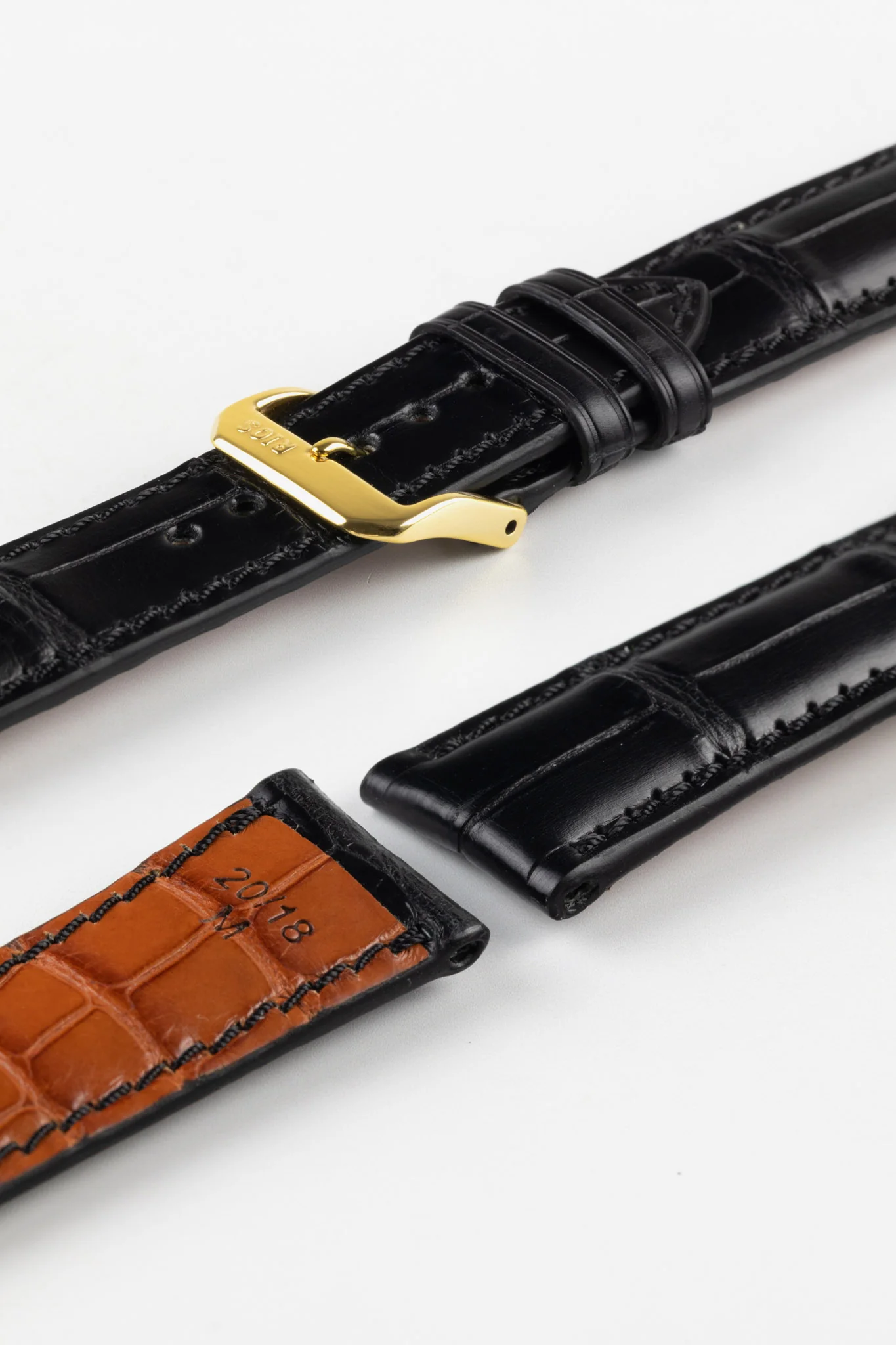 RIOS1931 MONARCH Genuine Alligator Round-Padding Watch Strap in BLACK - Image 8