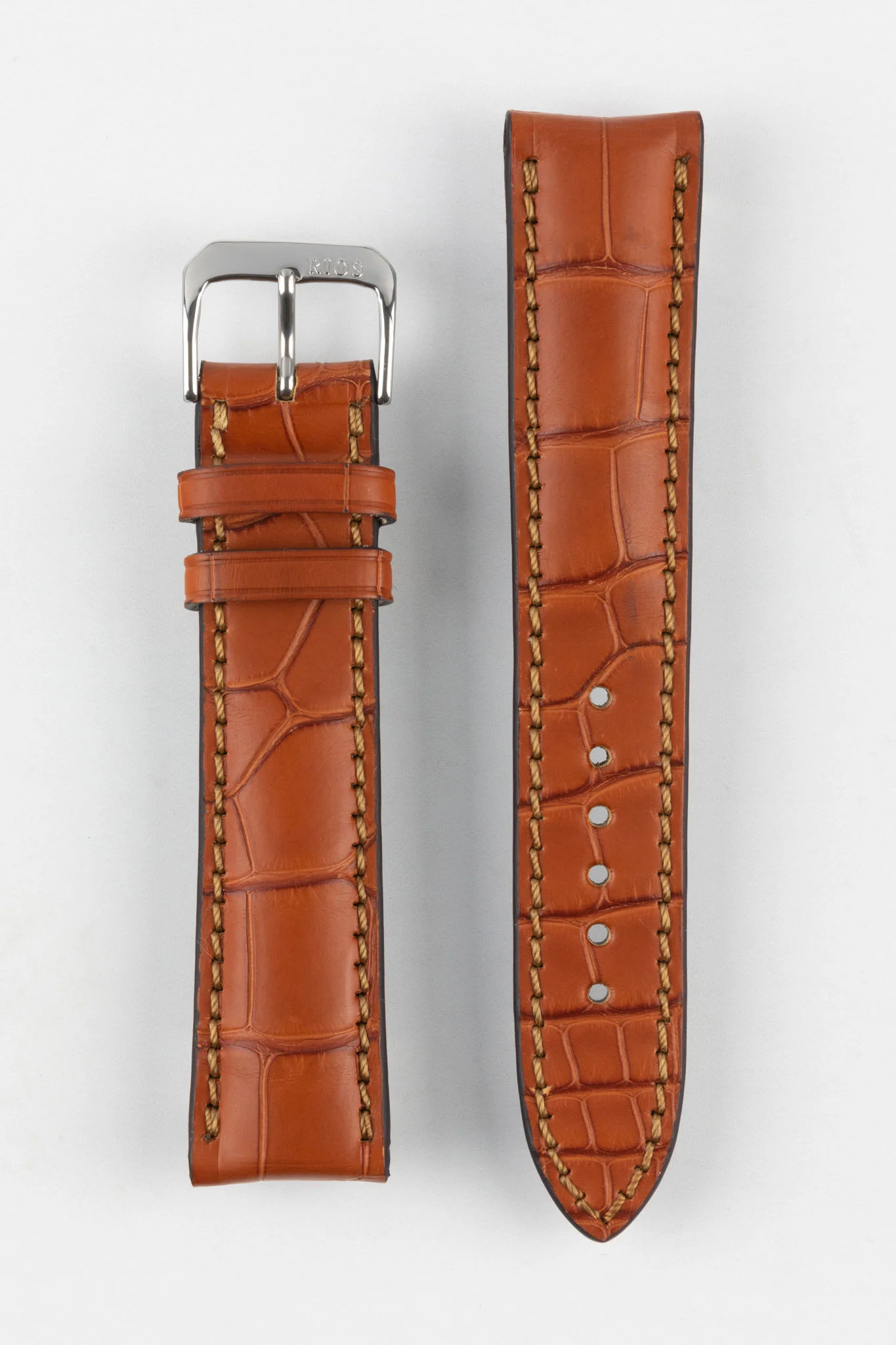 RIOS1931 MONARCH Genuine Alligator Round-Padding Watch Strap in COGNAC - Image 10