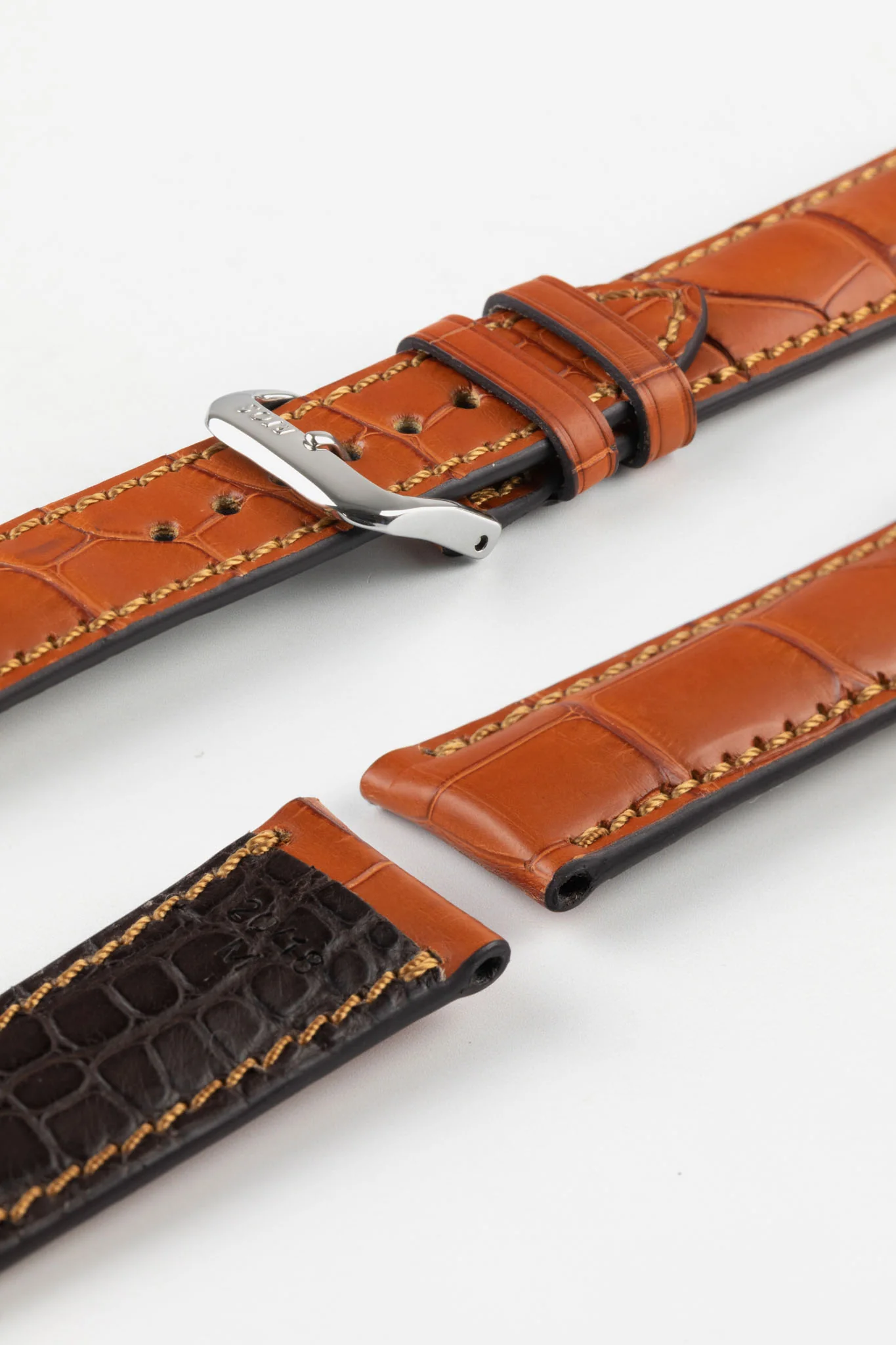 RIOS1931 MONARCH Genuine Alligator Round-Padding Watch Strap in COGNAC - Image 7