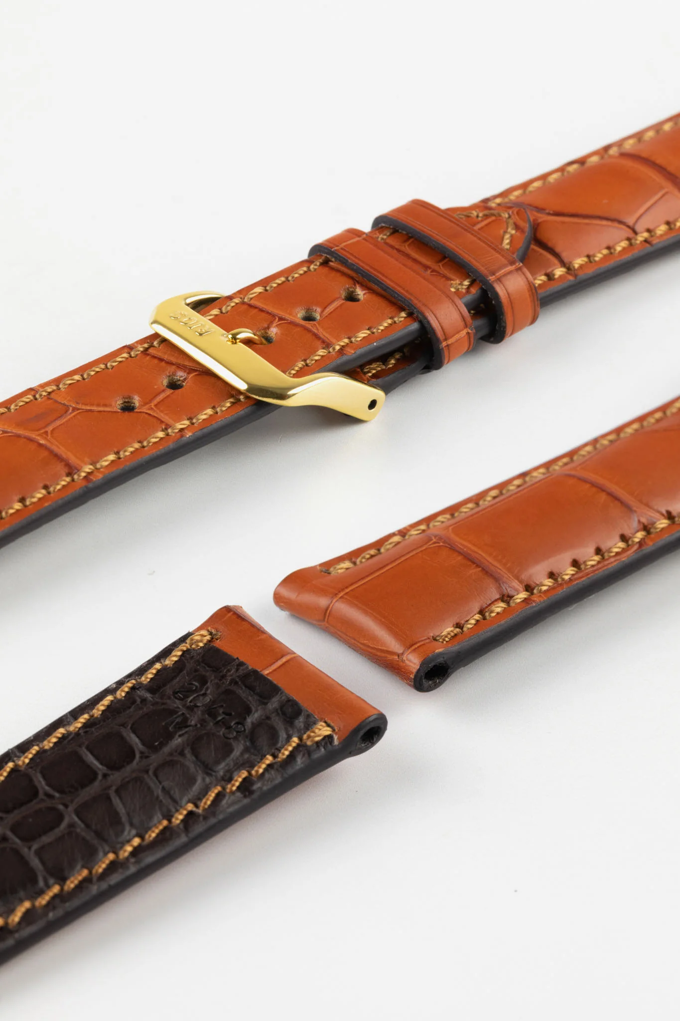 RIOS1931 MONARCH Genuine Alligator Round-Padding Watch Strap in COGNAC - Image 8